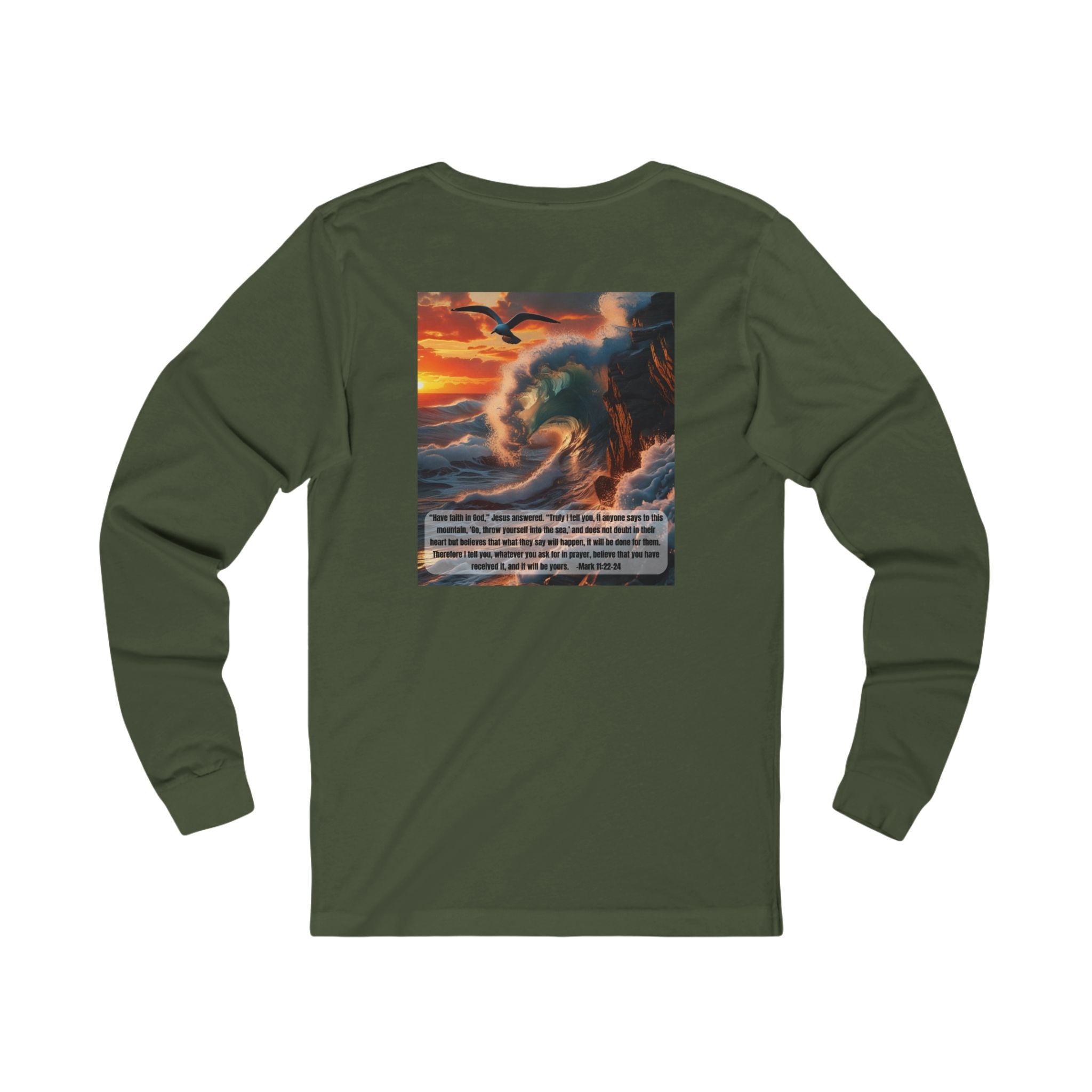 Living Anchored Jersey Long Sleeve Tee – Bird & Wave with Mark 11:22-24