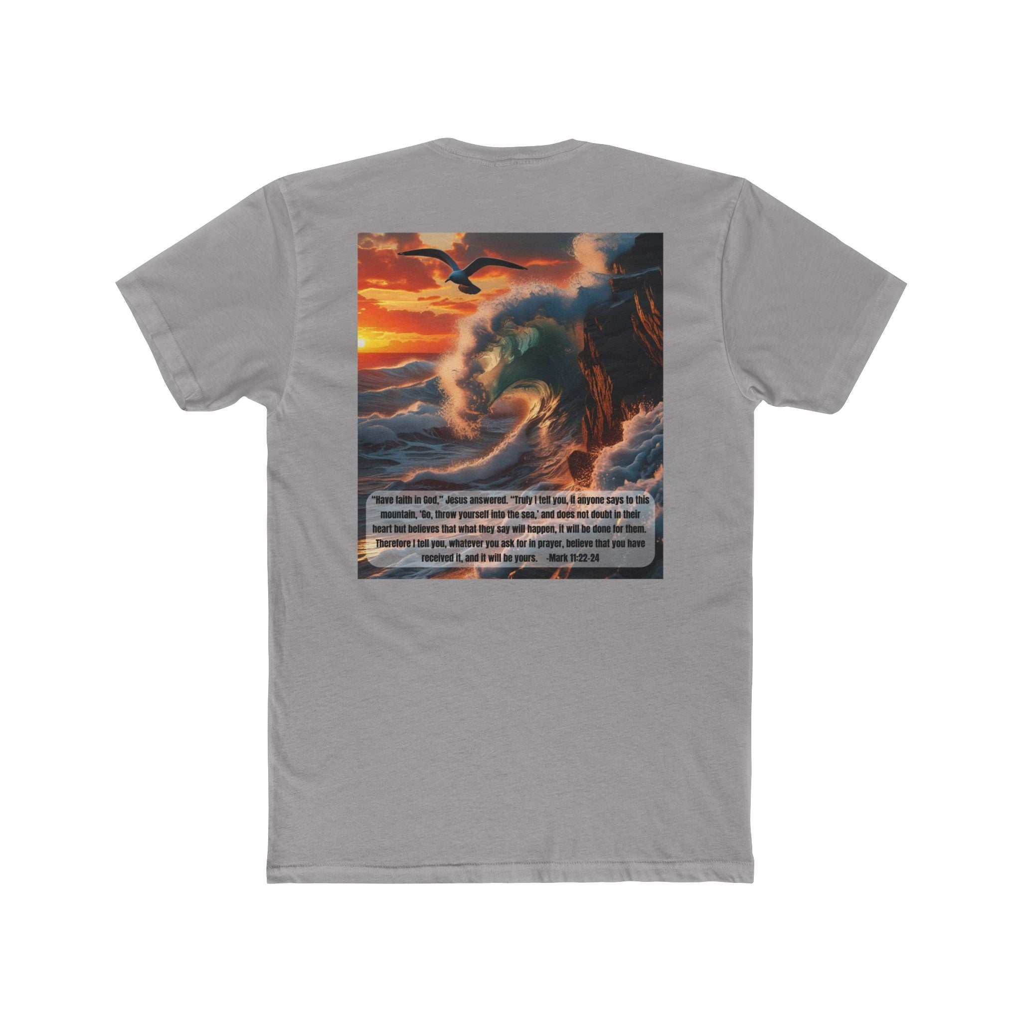 Unisex Cotton Crew Tee – Living Anchored | Mark 11:22-24 Bird & Wave Design