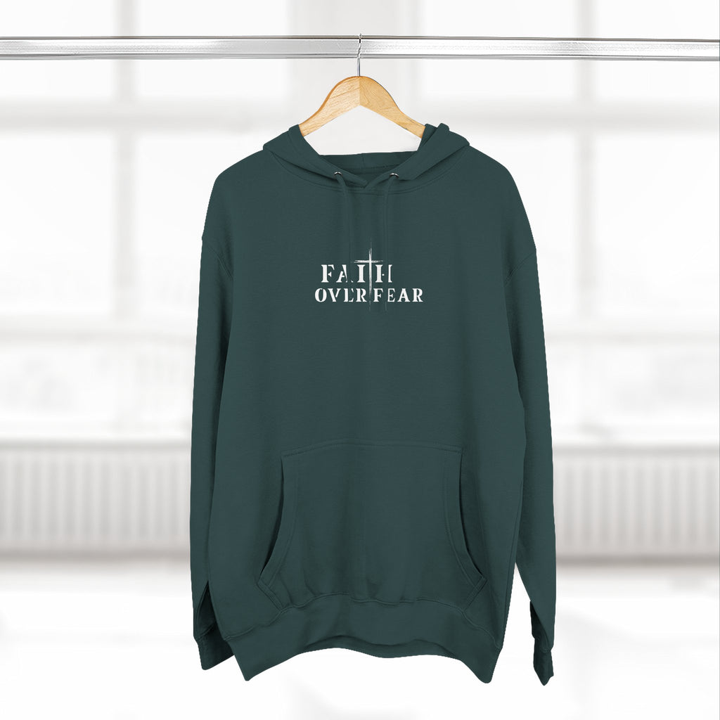 Faith Over Fear Fleece Hoodie – Proverbs 29:25 (white font)