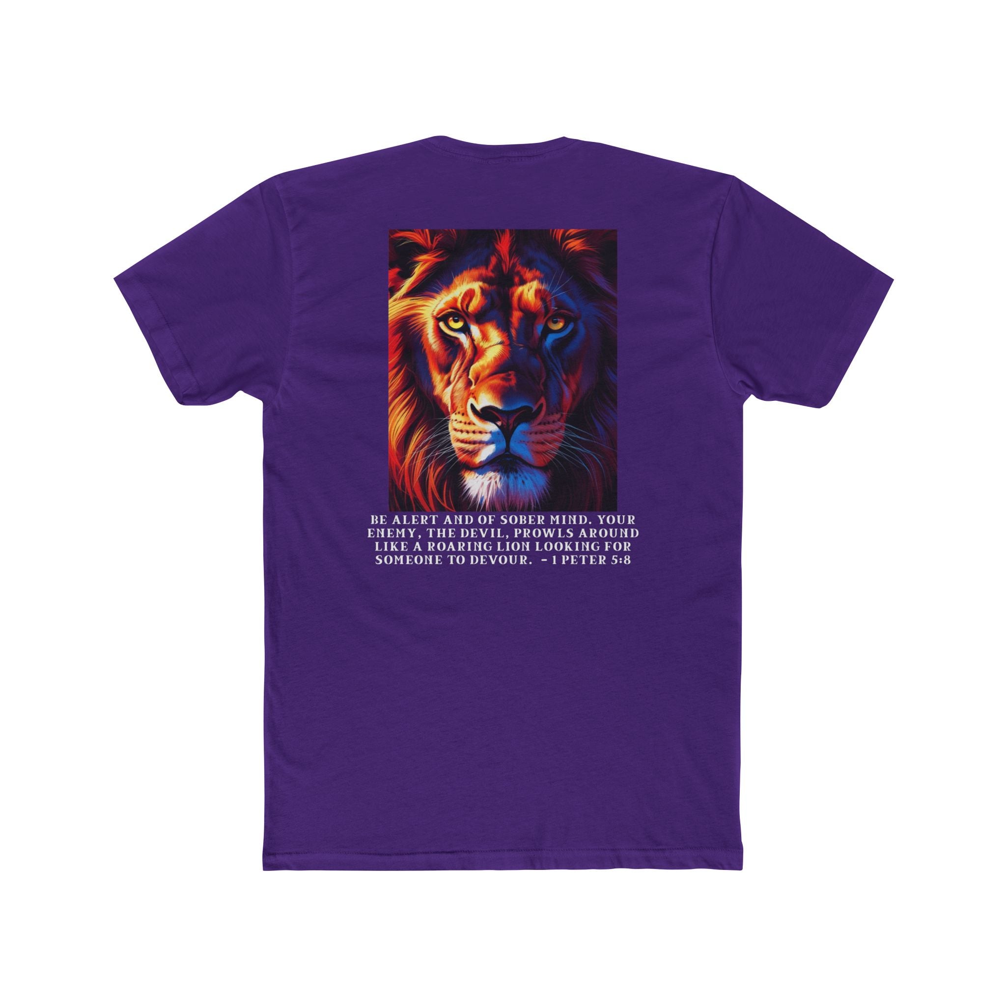 Unisex Cotton Crew Tee – Living Anchored | Lion Design with 1 Peter 5:8 (white text)