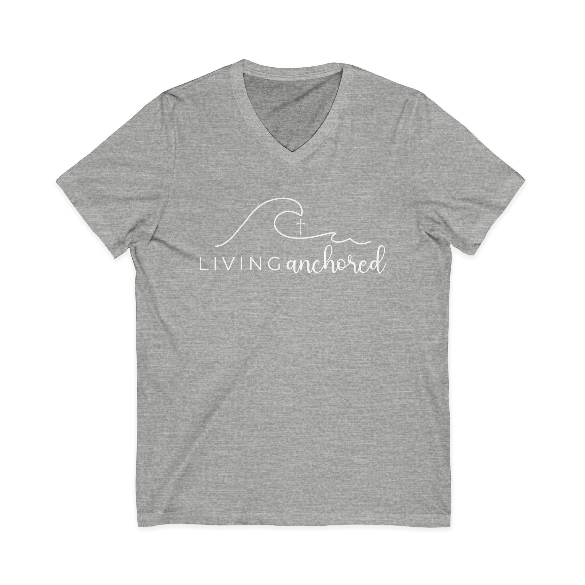 Copy of Living Anchored | V-Neck Tee with Psalm 46:5 (White Script)