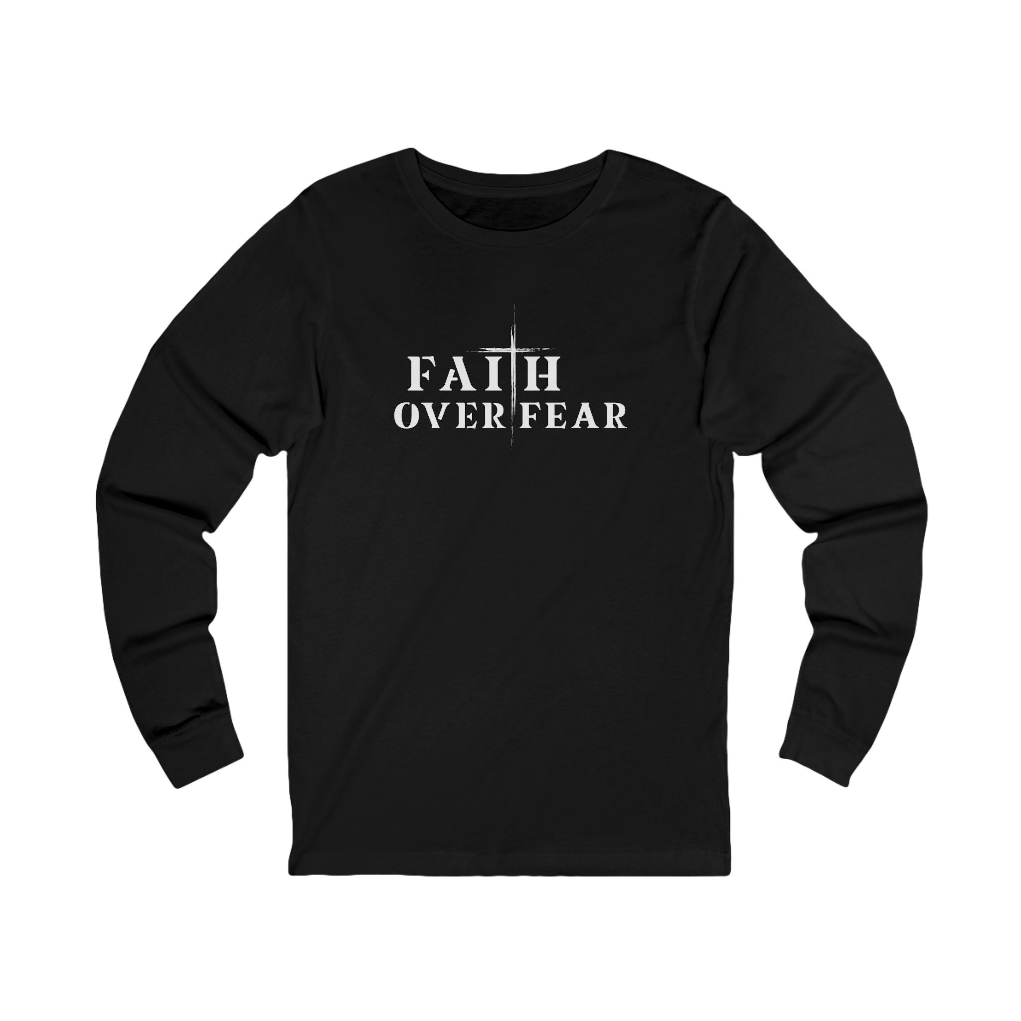 Faith Over Fear Long Sleeve Tee – Proverbs 29:25 (White Font)