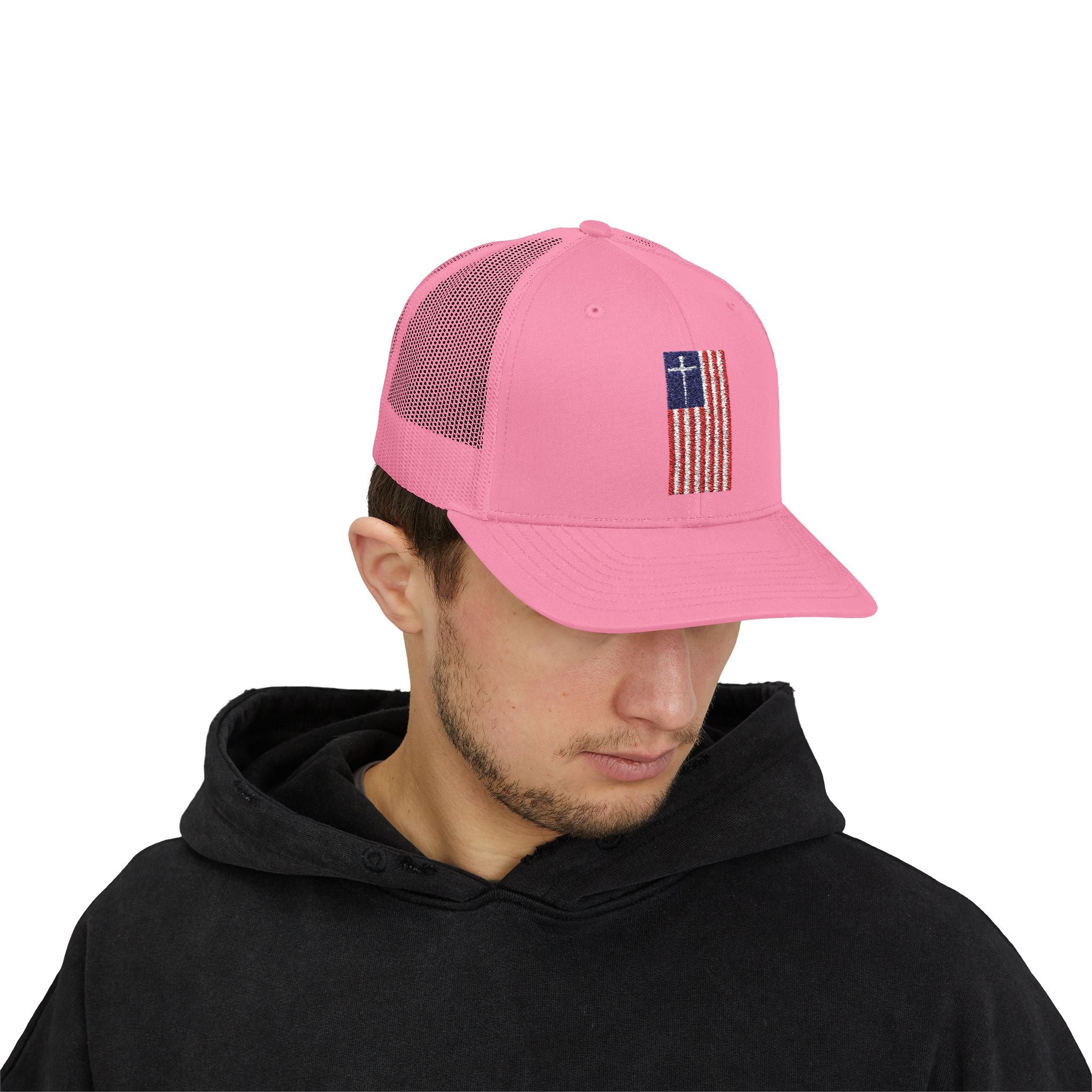 American Flag Cross – Snapback Trucker Cap (16 Colors)