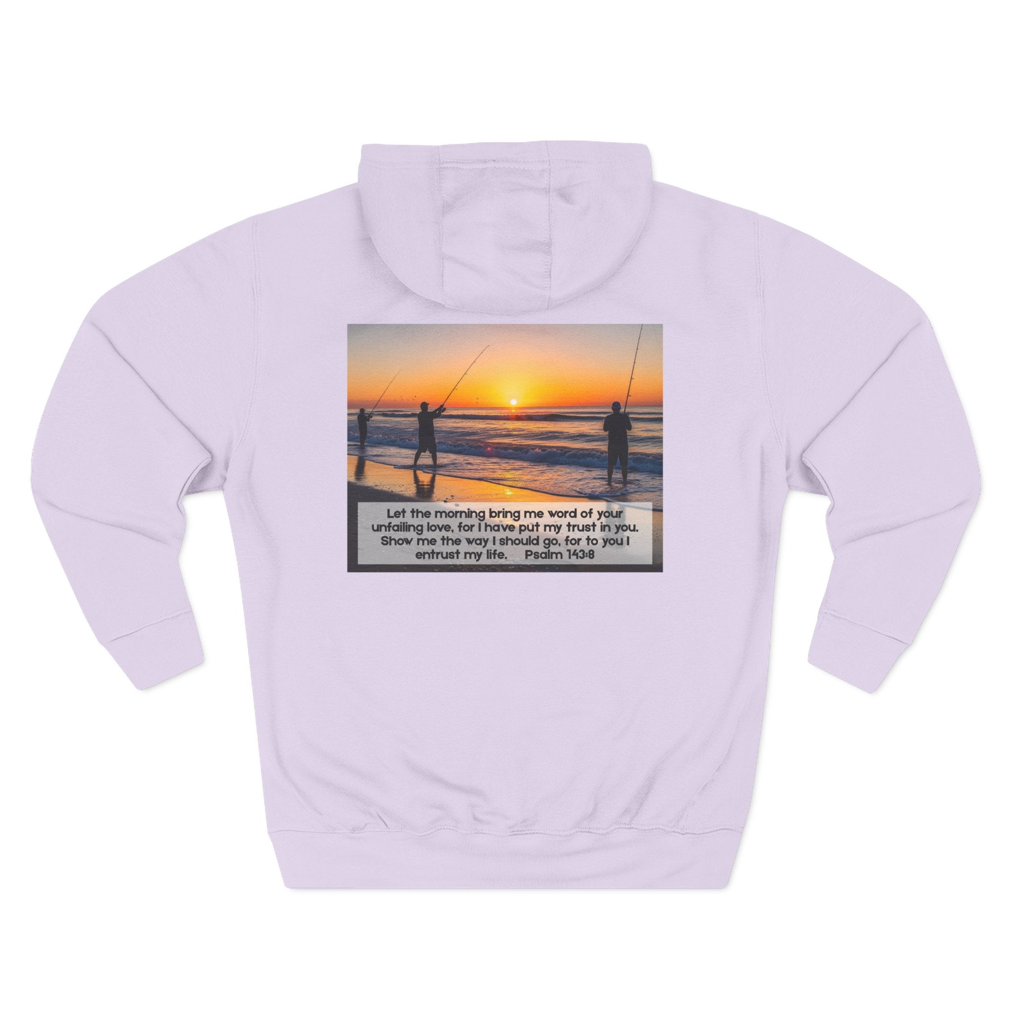 Living Anchored Fleece Hoodie – Fishing Sunset with Psalm 143:8