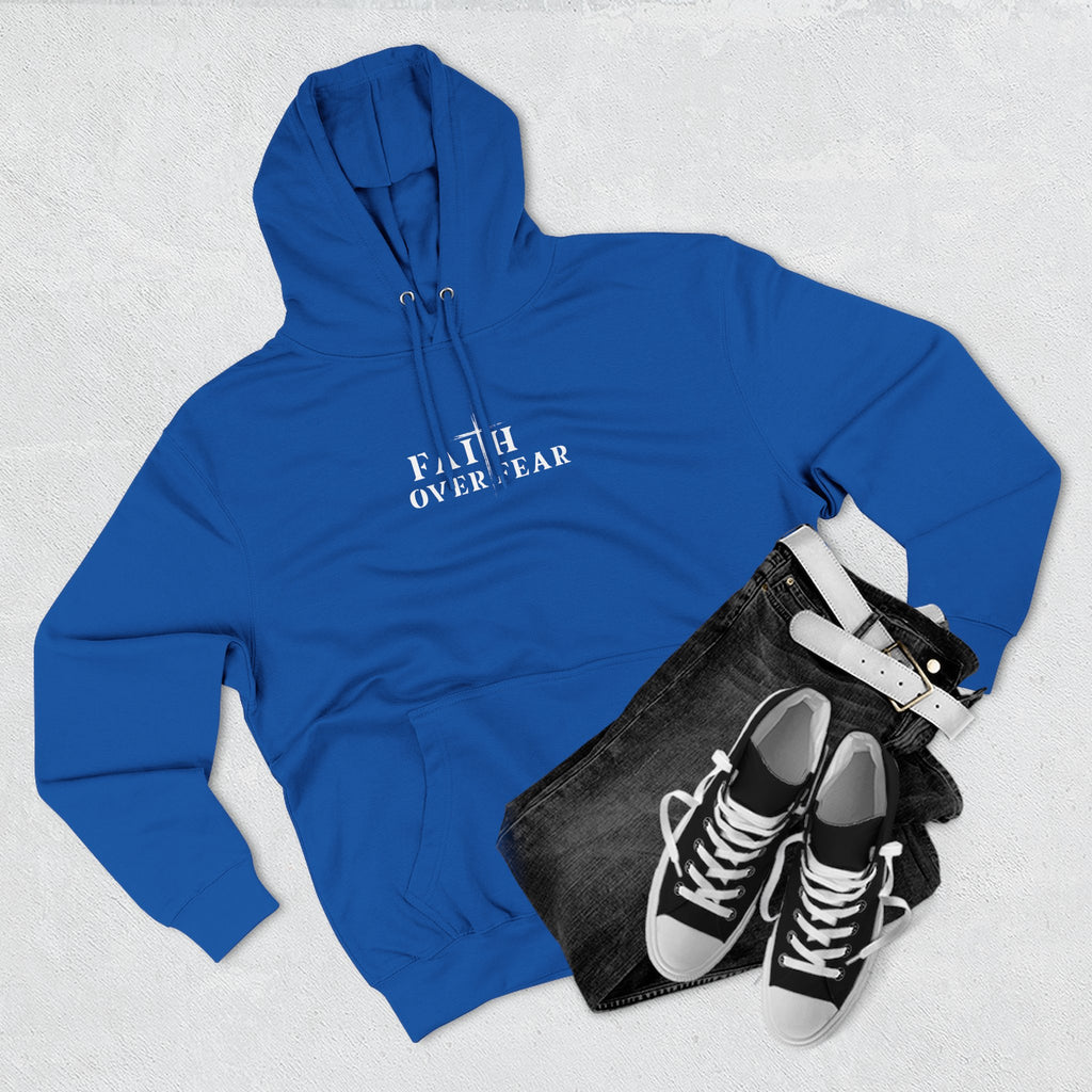 Faith Over Fear Fleece Hoodie – Proverbs 29:25 (white font)