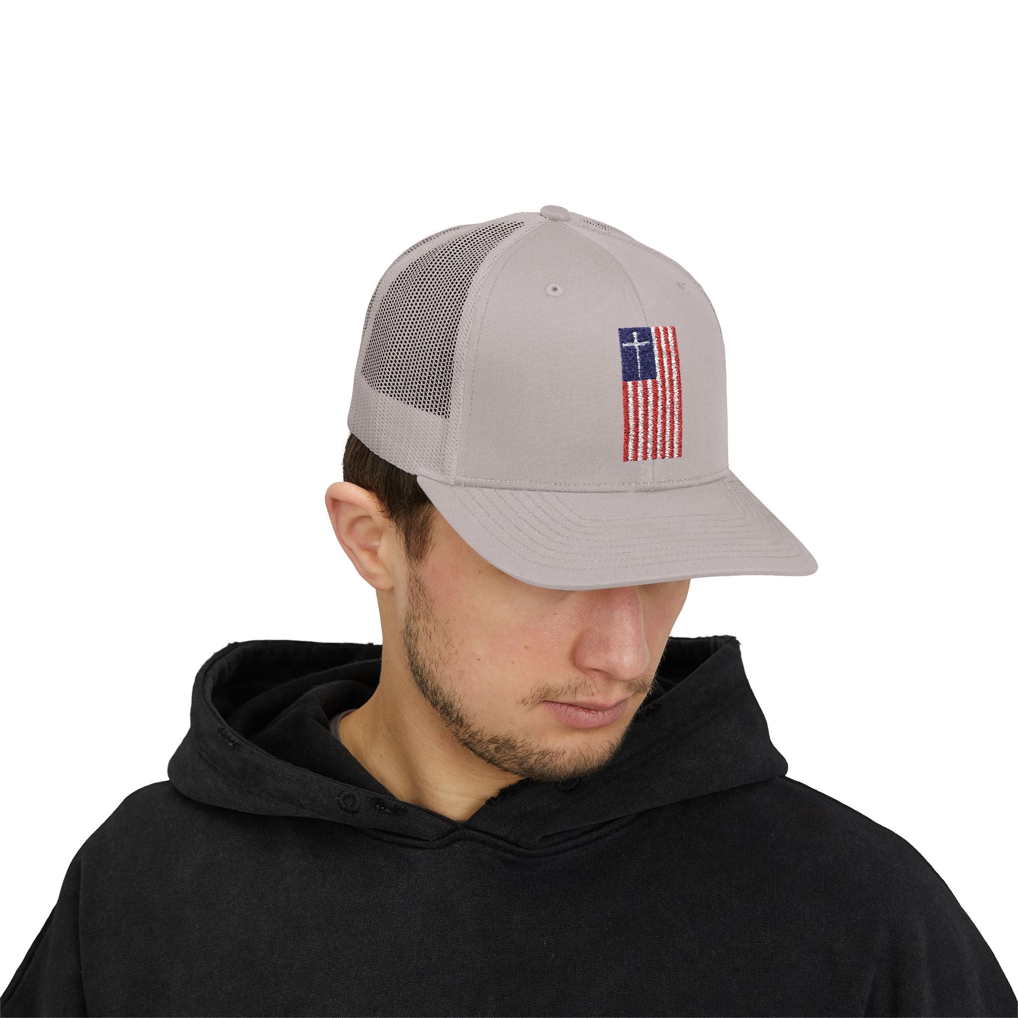American Flag Cross – Snapback Trucker Cap (16 Colors)