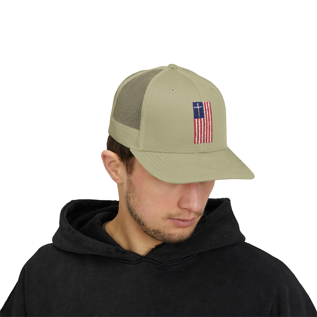 American Flag Cross – Snapback Trucker Cap (16 Colors)