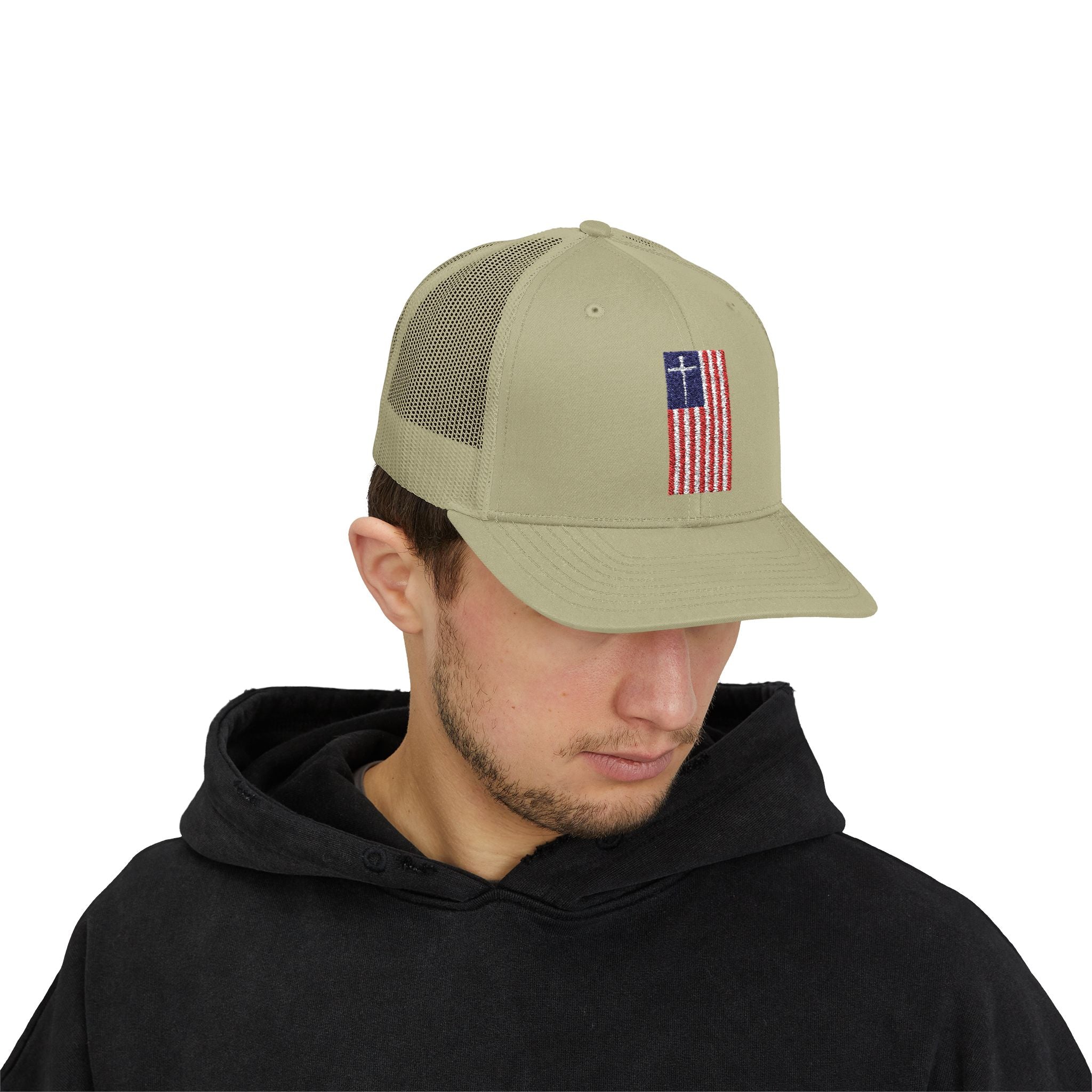 American Flag Cross – Snapback Trucker Cap (16 Colors)