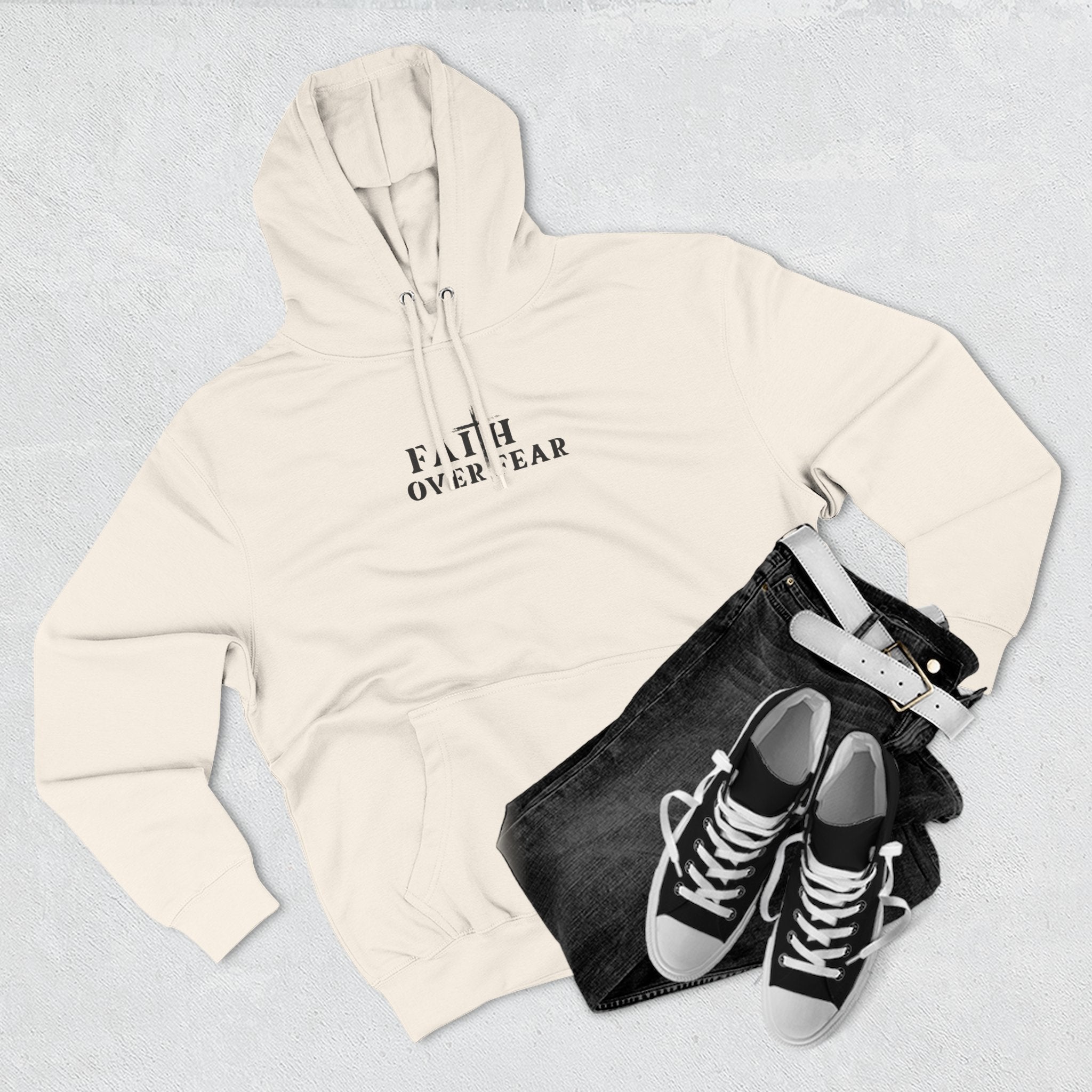 Faith Over Fear Fleece Hoodie – Proverbs 29:25 (Black Font)