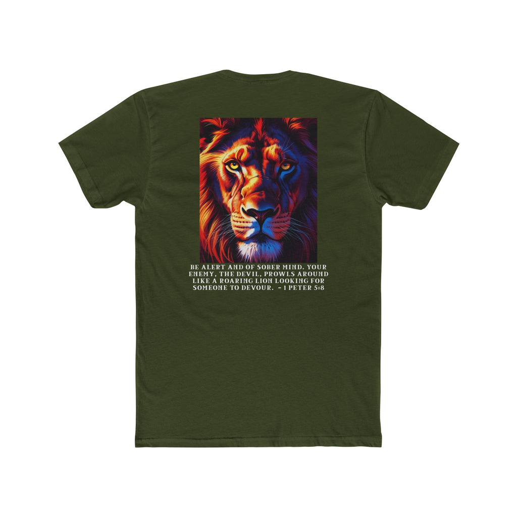 Unisex Cotton Crew Tee – Living Anchored | Lion Design with 1 Peter 5:8 (white text)