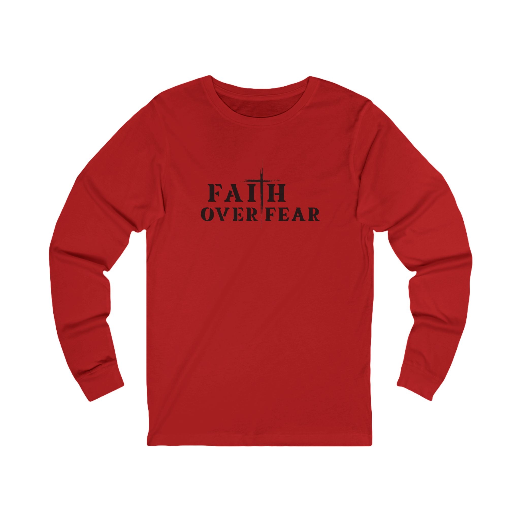 Faith Over Fear Long Sleeve Tee – Proverbs 29:25 (Black Font)