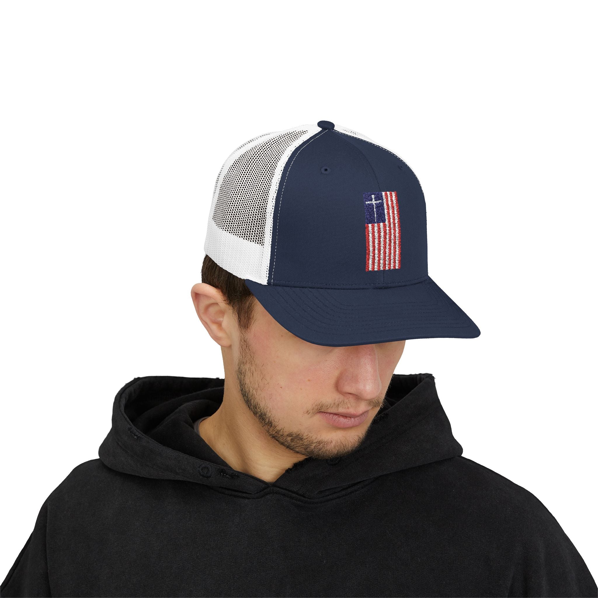 American Flag Cross – Snapback Trucker Cap (16 Colors)