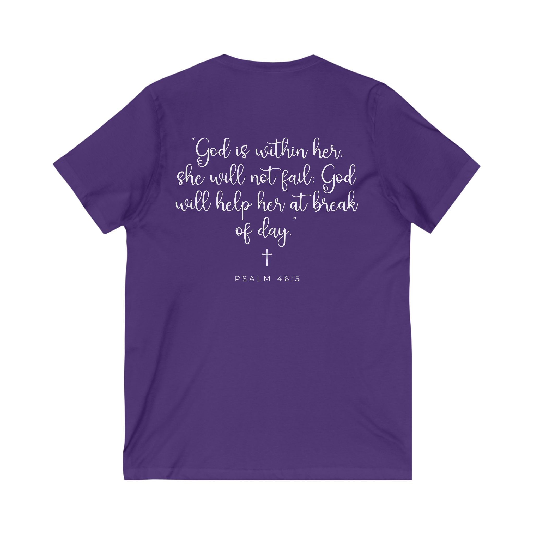 Living Anchored | V-Neck Tee with Psalm 46:5 (White Script)