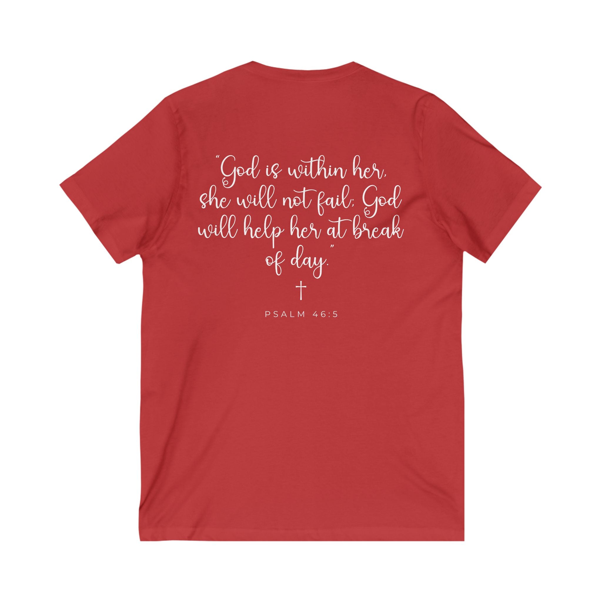 Living Anchored | V-Neck Tee with Psalm 46:5 (White Script)