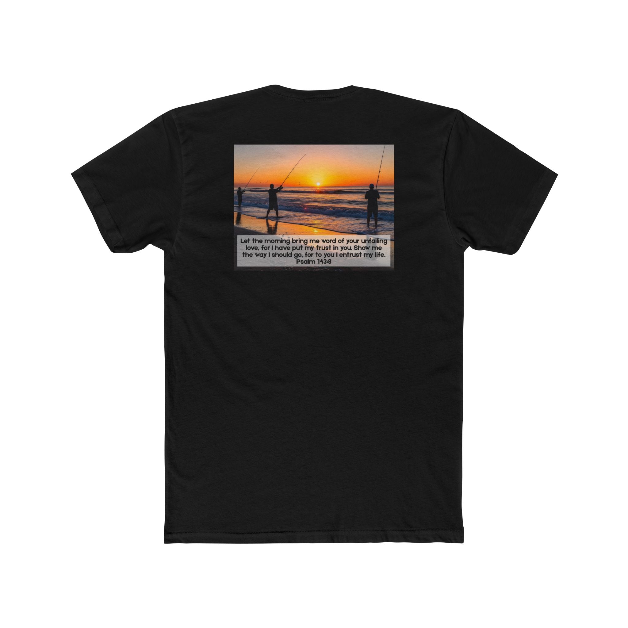 Cotton Crew Tee – Fishing at Sunset (Psalm 143:8)