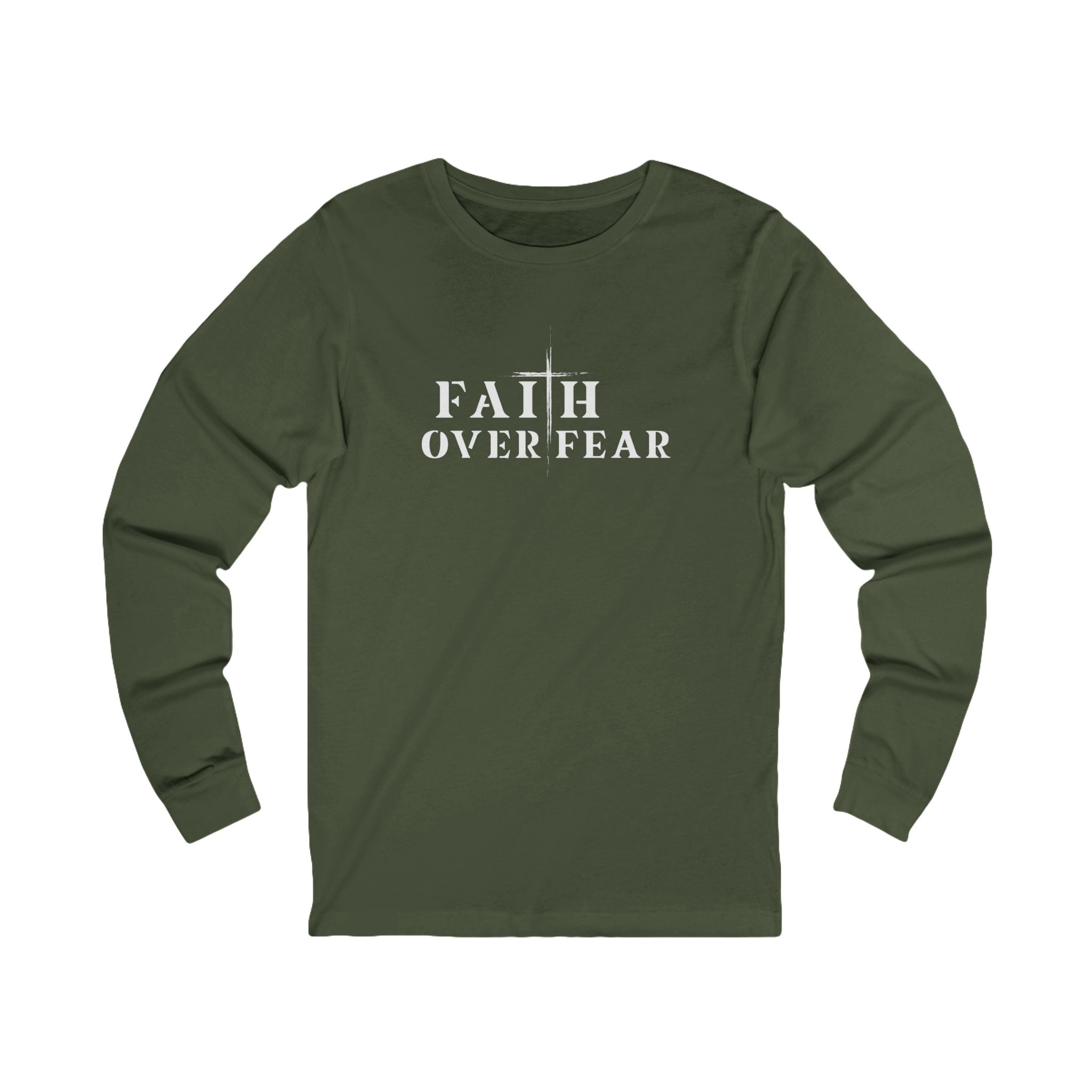 Faith Over Fear Long Sleeve Tee – Proverbs 29:25 (White Font)