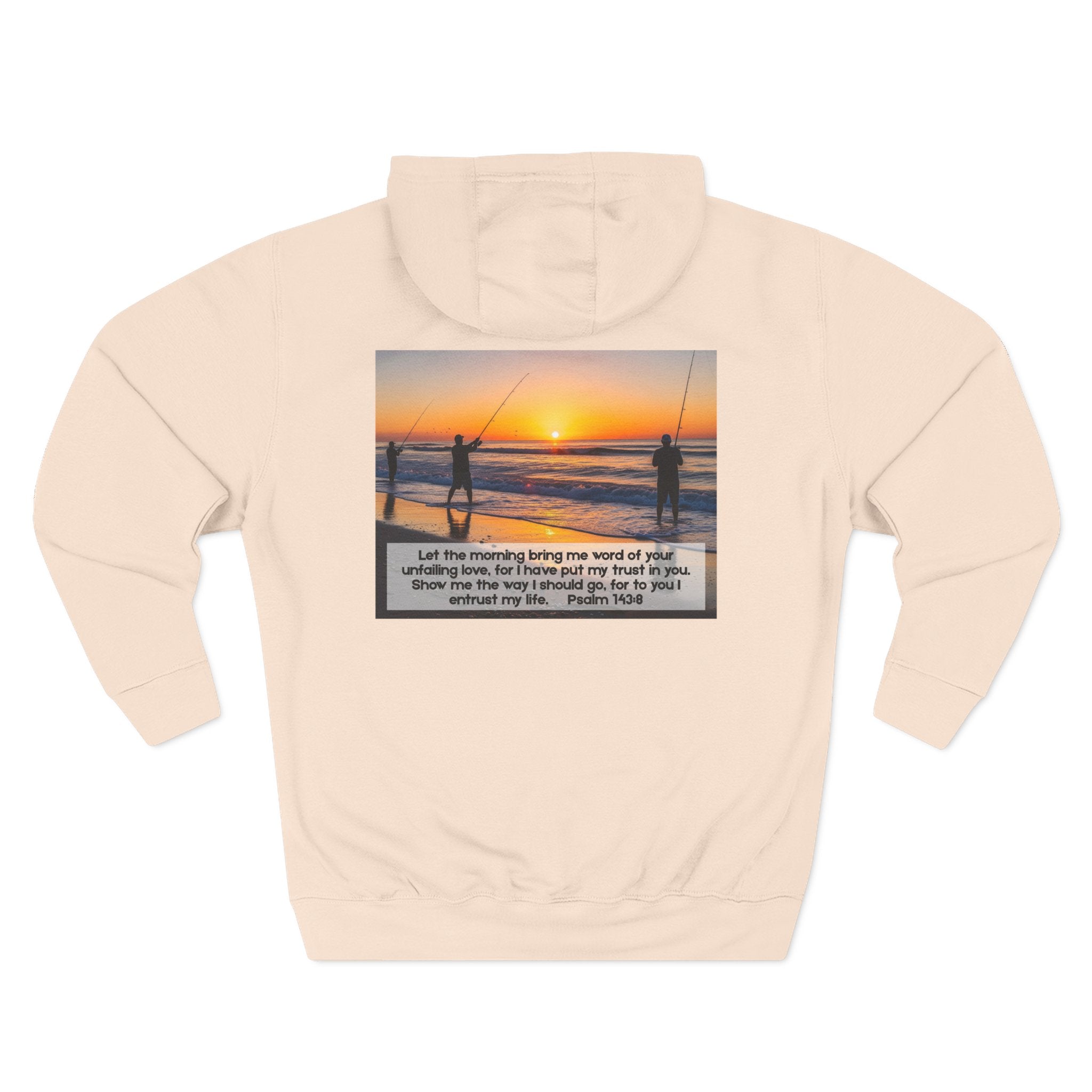 Living Anchored Fleece Hoodie – Fishing Sunset with Psalm 143:8