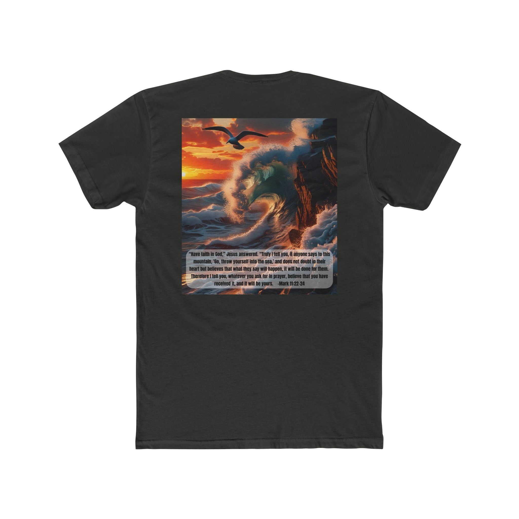 Unisex Cotton Crew Tee – Living Anchored | Mark 11:22-24 Bird & Wave Design