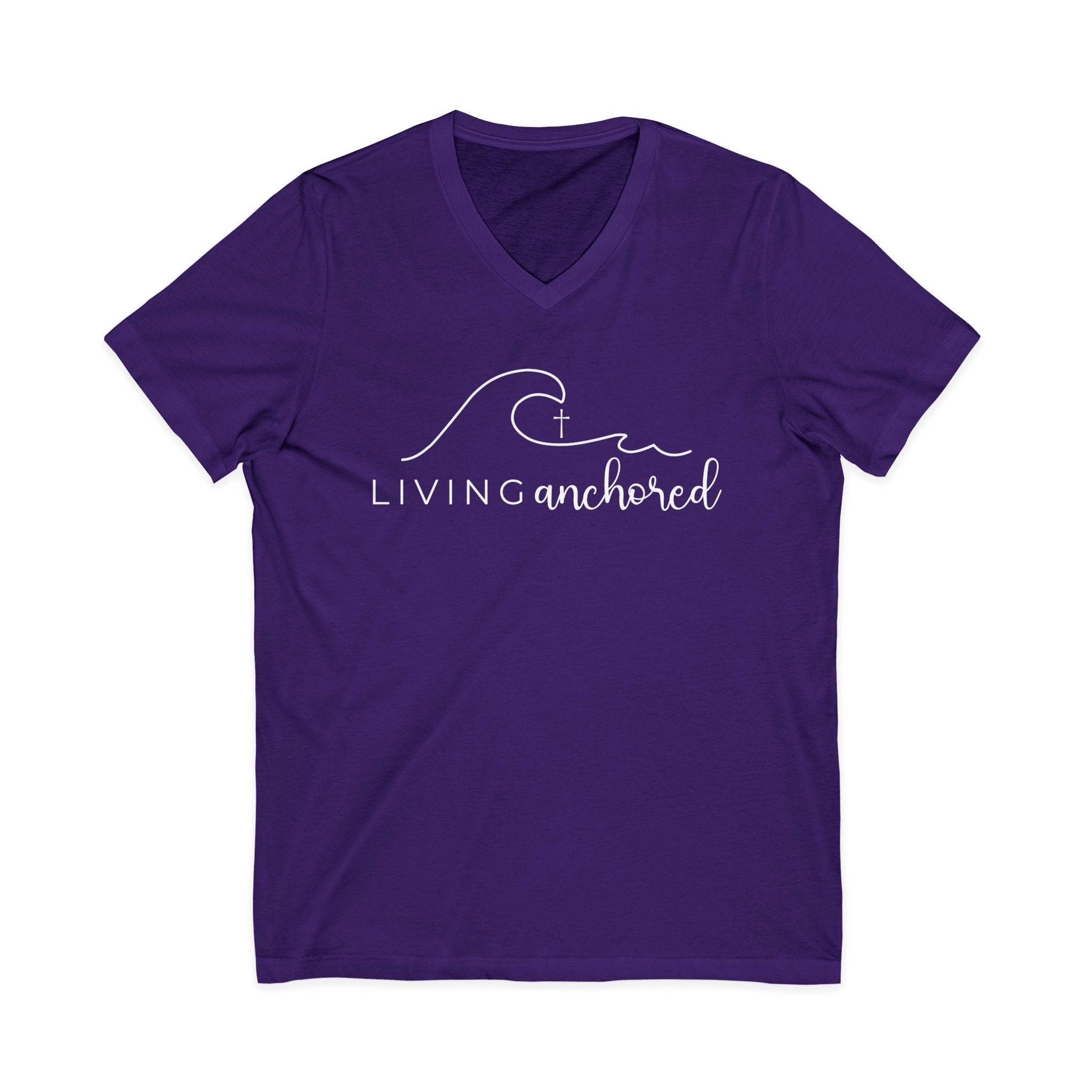 Copy of Living Anchored | V-Neck Tee with Psalm 46:5 (White Script)