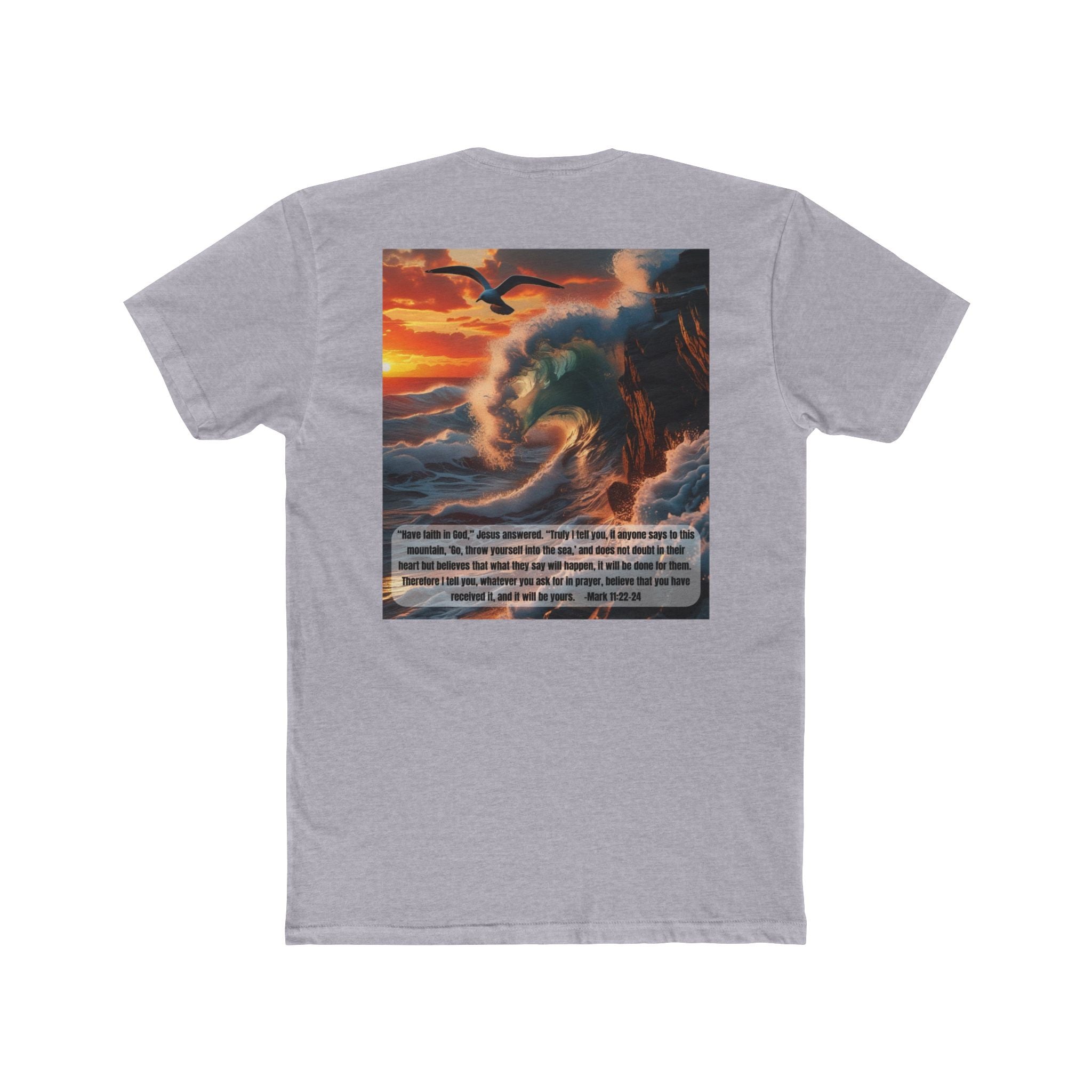 Unisex Cotton Crew Tee – Living Anchored | Mark 11:22-24 Bird & Wave Design