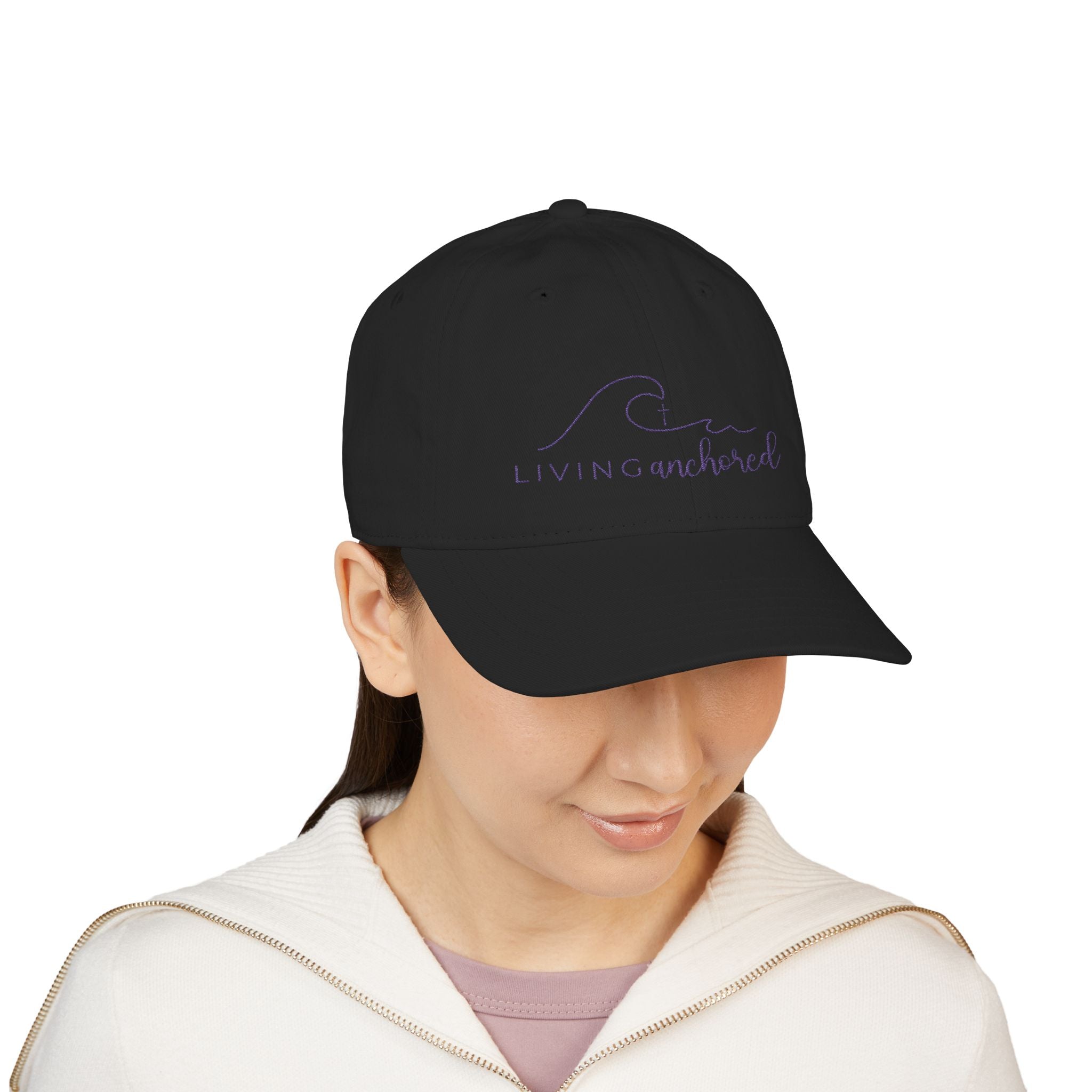 Living Anchored Organic Baseball Cap – Purple Thread Edition