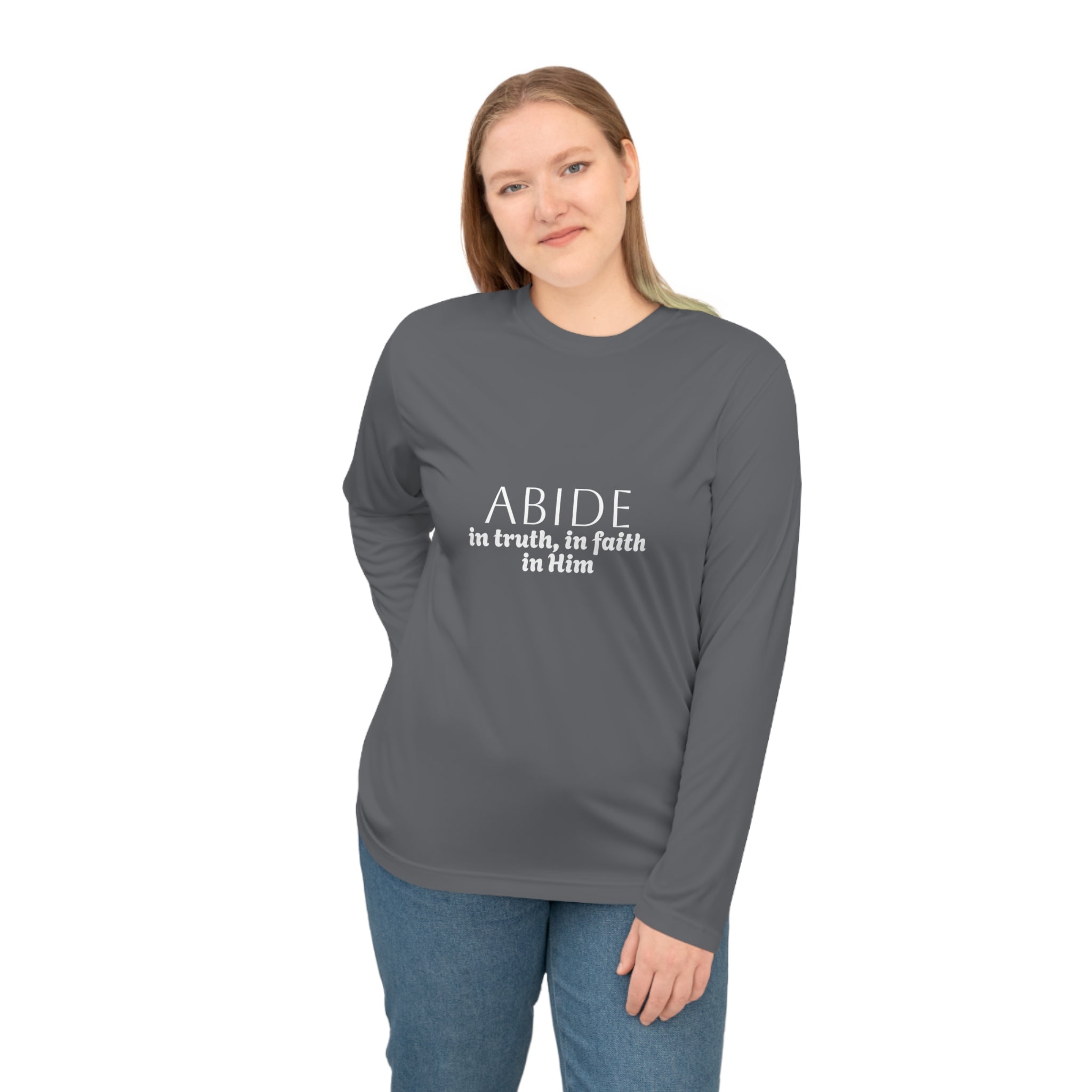 Women’s Long Sleeve Shirt – ABIDE- Charlie Kirk Tribute (3 colors available)