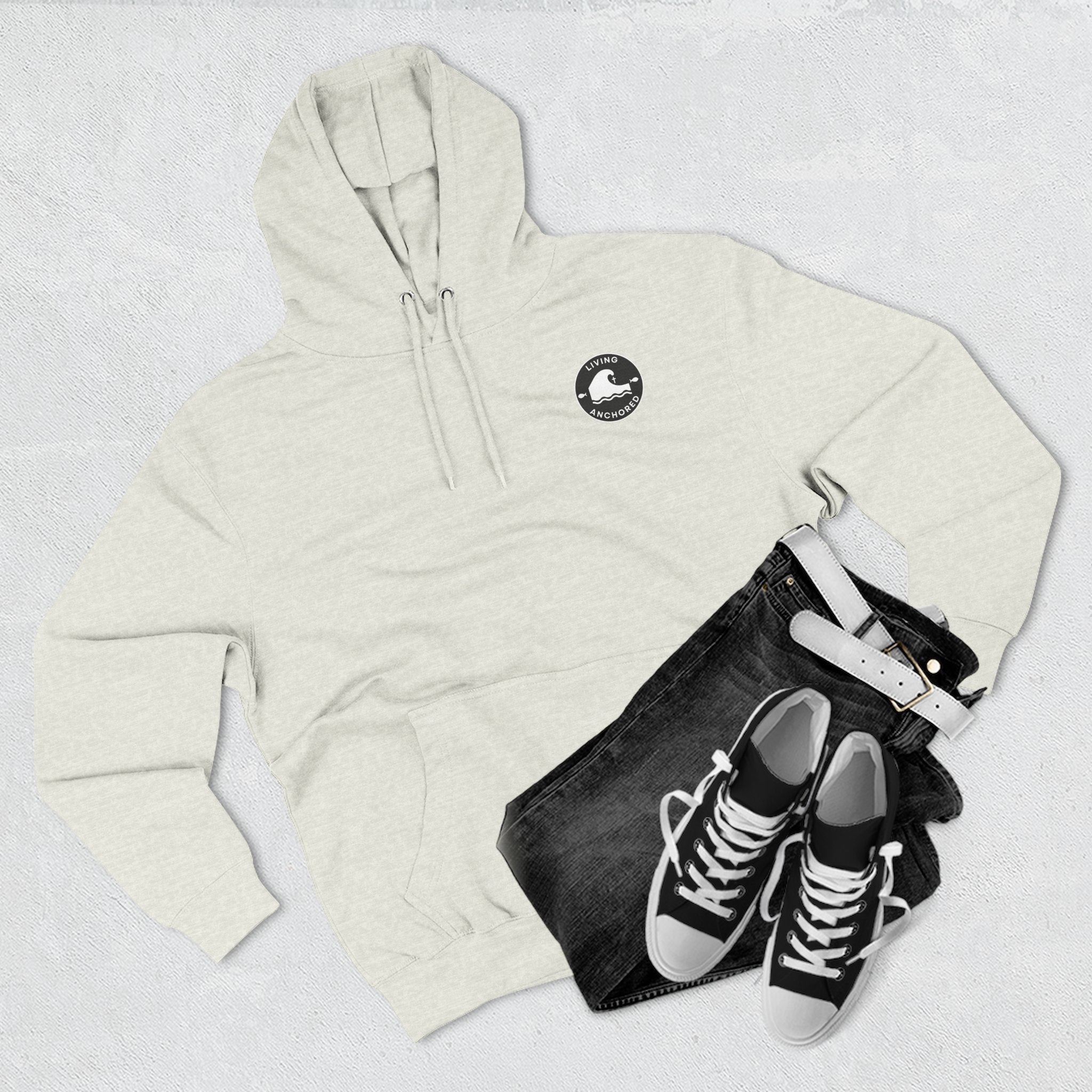 Living Anchored Fleece Hoodie – Fishing Sunset with Psalm 143:8