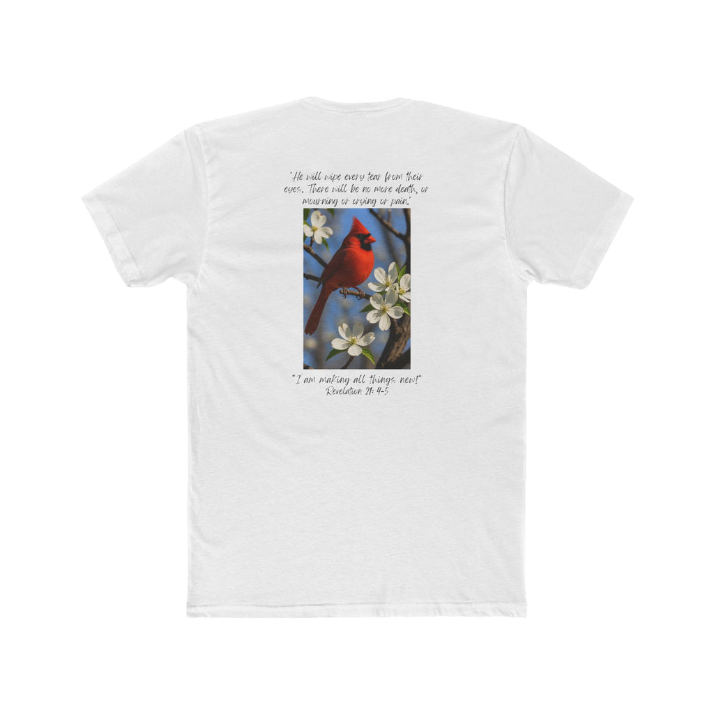 Cardinal Scripture Tee – Revelation 21:4-5 (White Only)