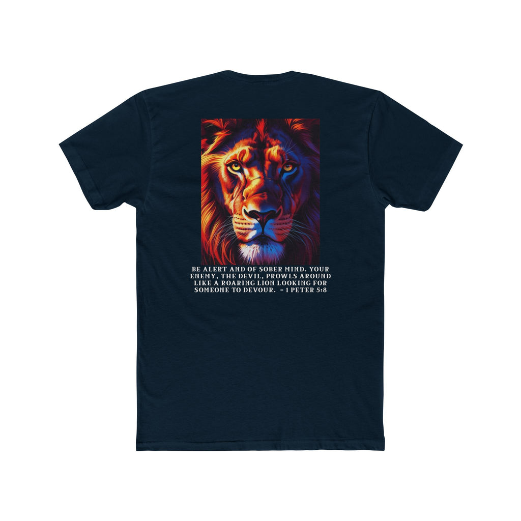 Unisex Cotton Crew Tee – Living Anchored | Lion Design with 1 Peter 5:8 (white text)