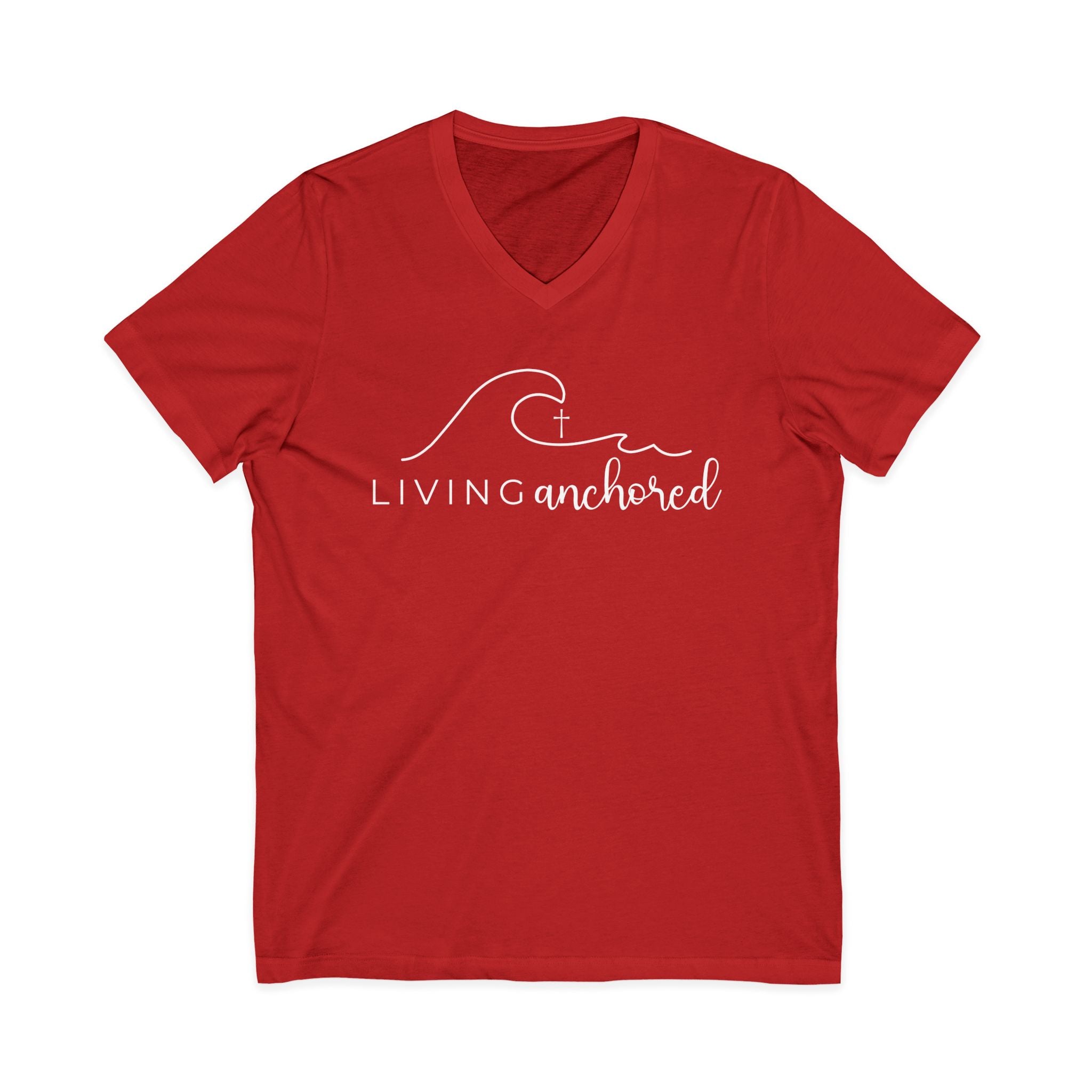 Copy of Living Anchored | V-Neck Tee with Psalm 46:5 (White Script)