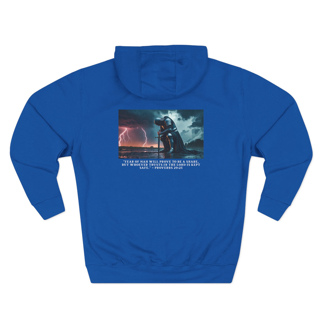 Faith Over Fear Fleece Hoodie – Proverbs 29:25 (white font)