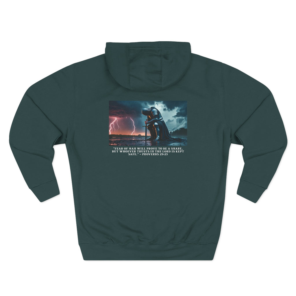 Faith Over Fear Fleece Hoodie – Proverbs 29:25 (white font)
