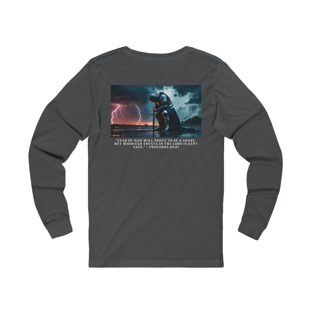 Faith Over Fear Long Sleeve Tee – Proverbs 29:25 (White Font)