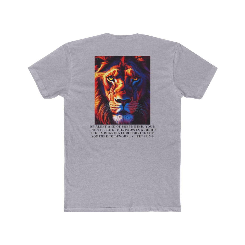 Unisex Cotton Crew Tee – Living Anchored | Lion Design with 1 Peter 5:8 (black text)