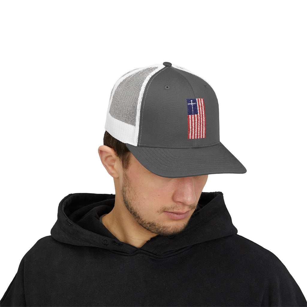 American Flag Cross – Snapback Trucker Cap (16 Colors)
