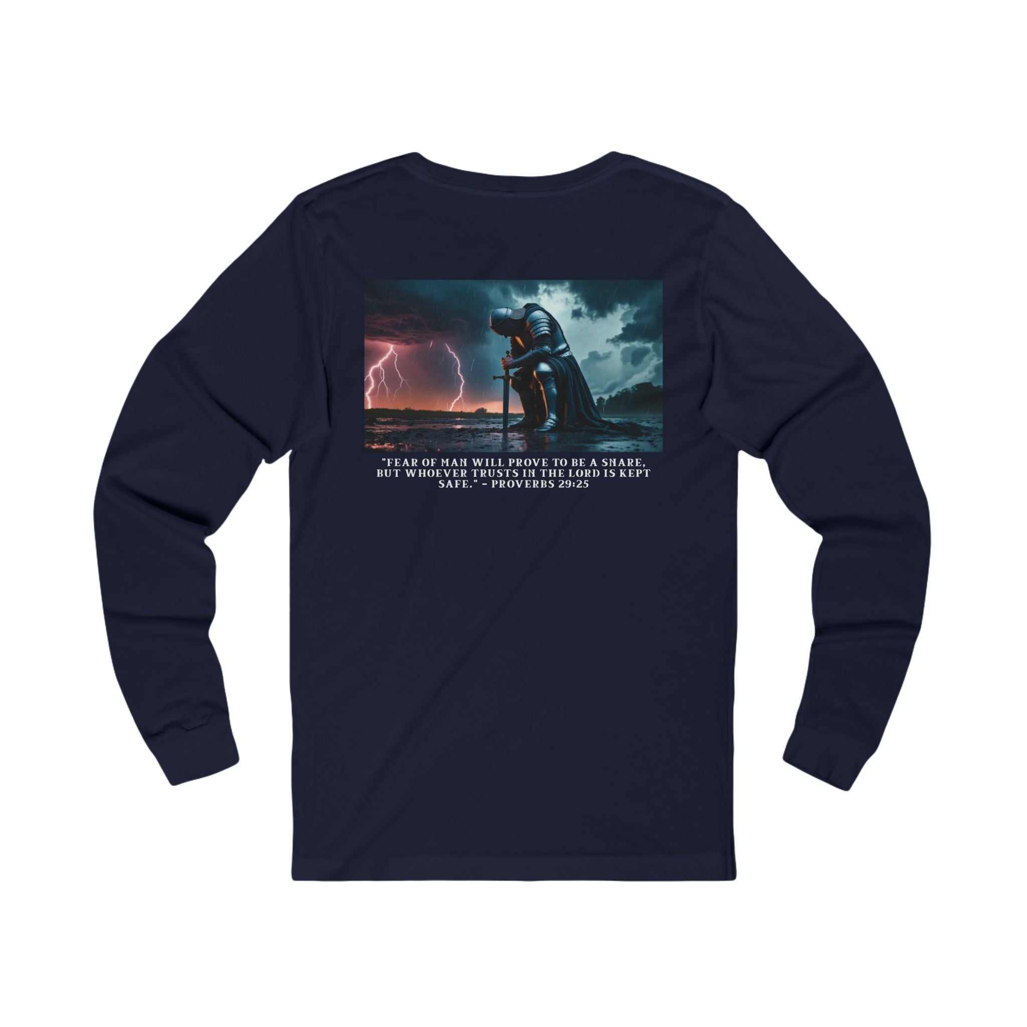Faith Over Fear Long Sleeve Tee – Proverbs 29:25 (White Font)