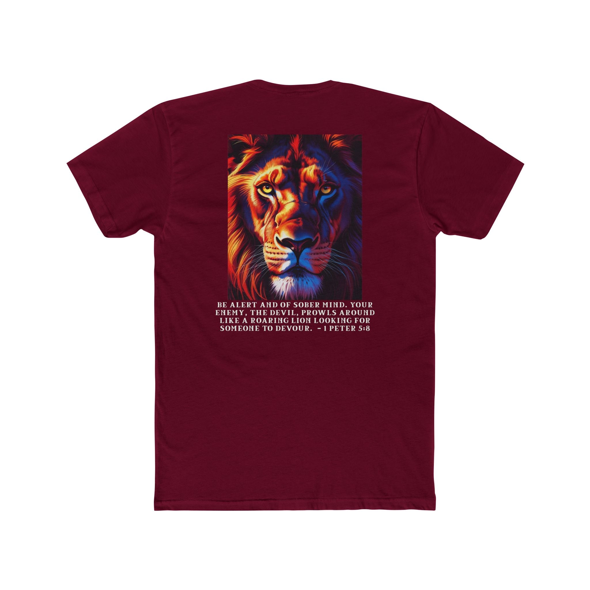 Unisex Cotton Crew Tee – Living Anchored | Lion Design with 1 Peter 5:8 (white text)