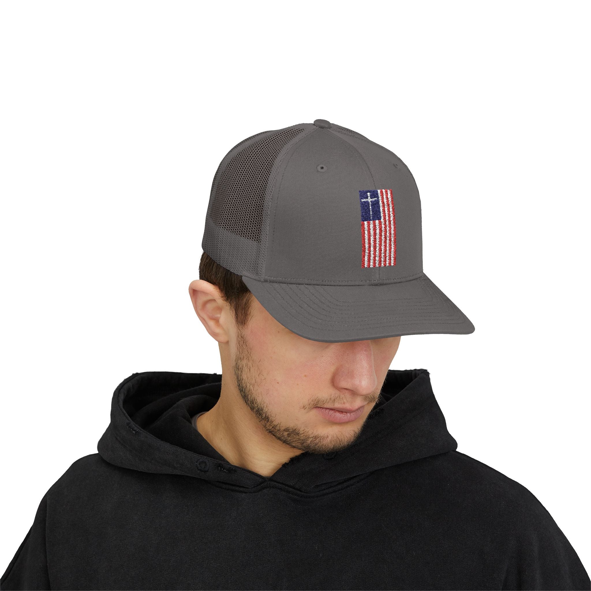 American Flag Cross – Snapback Trucker Cap (16 Colors)