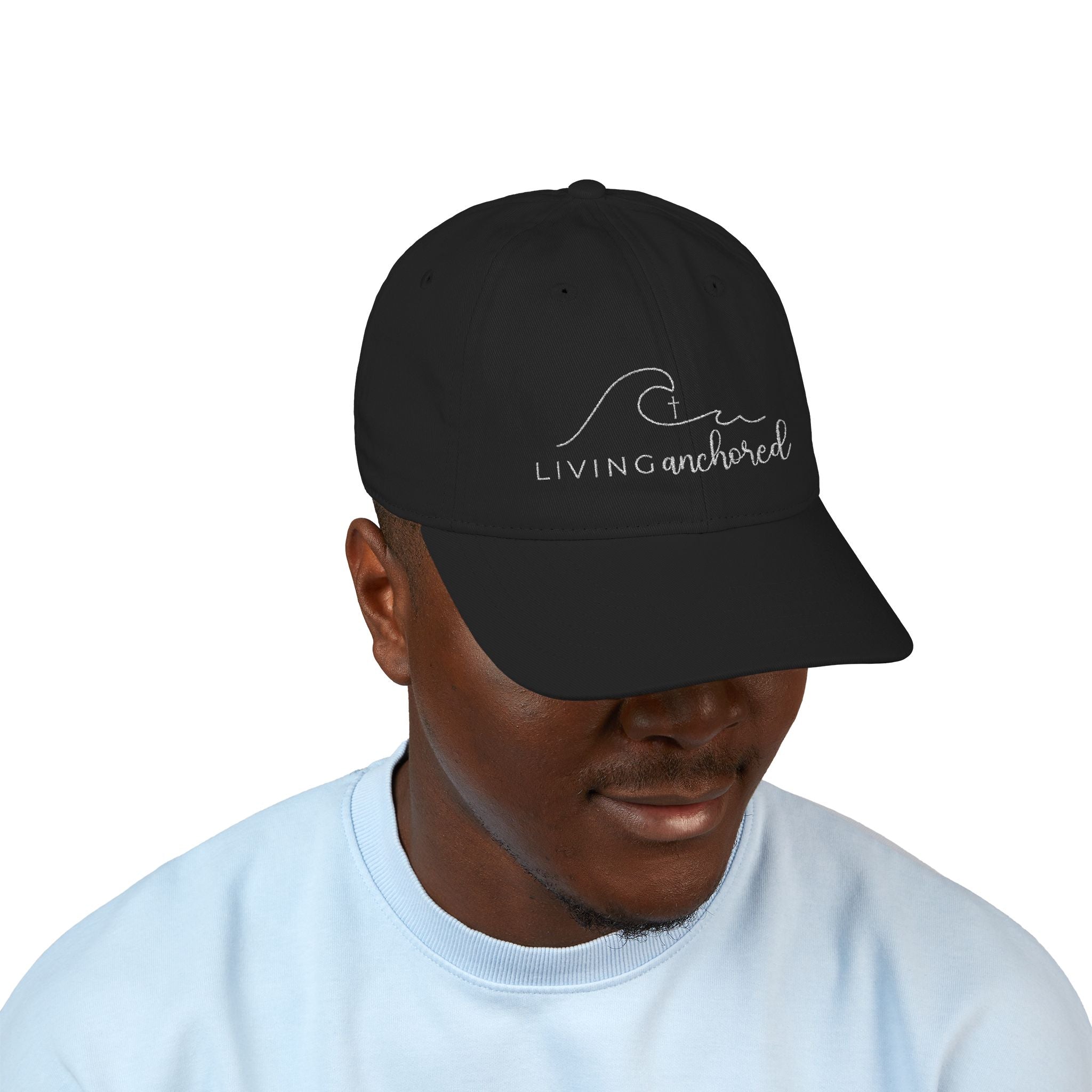 Living Anchored Organic Baseball Cap – White Thread Edition