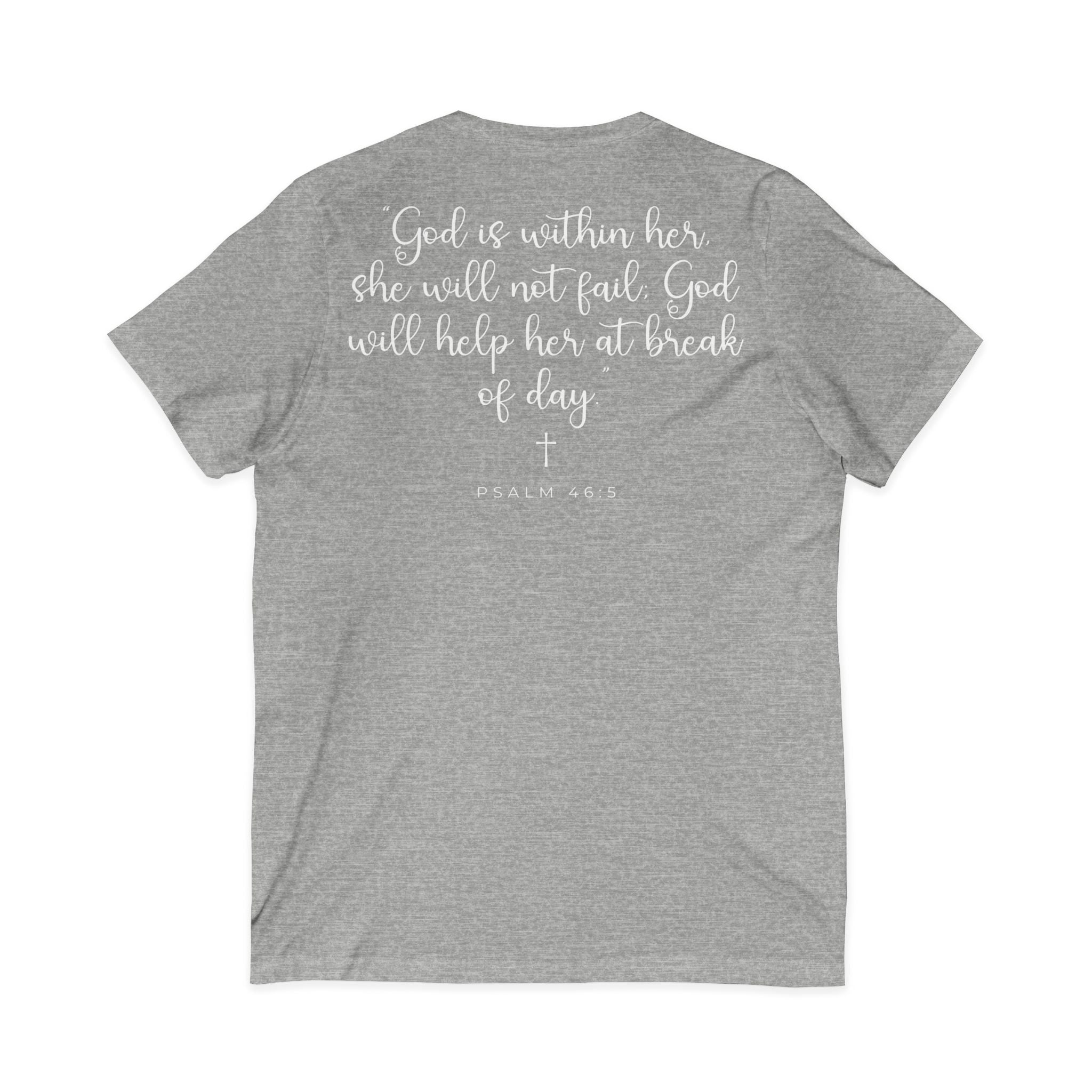 Copy of Living Anchored | V-Neck Tee with Psalm 46:5 (White Script)