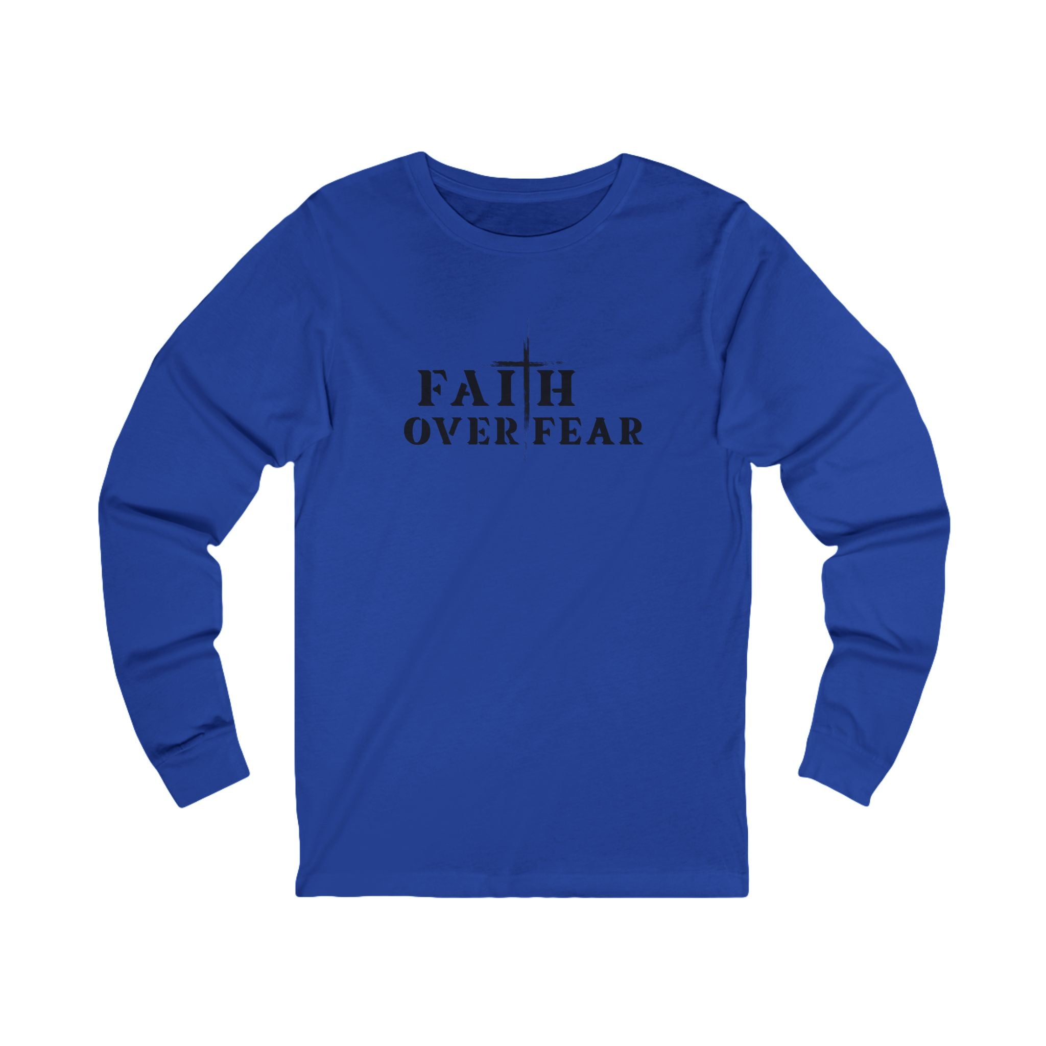 Faith Over Fear Long Sleeve Tee – Proverbs 29:25 (Black Font)