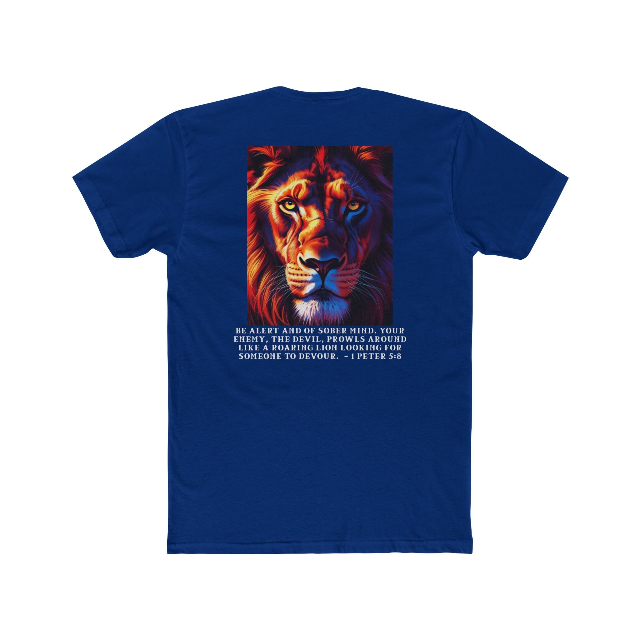 Unisex Cotton Crew Tee – Living Anchored | Lion Design with 1 Peter 5:8 (white text)