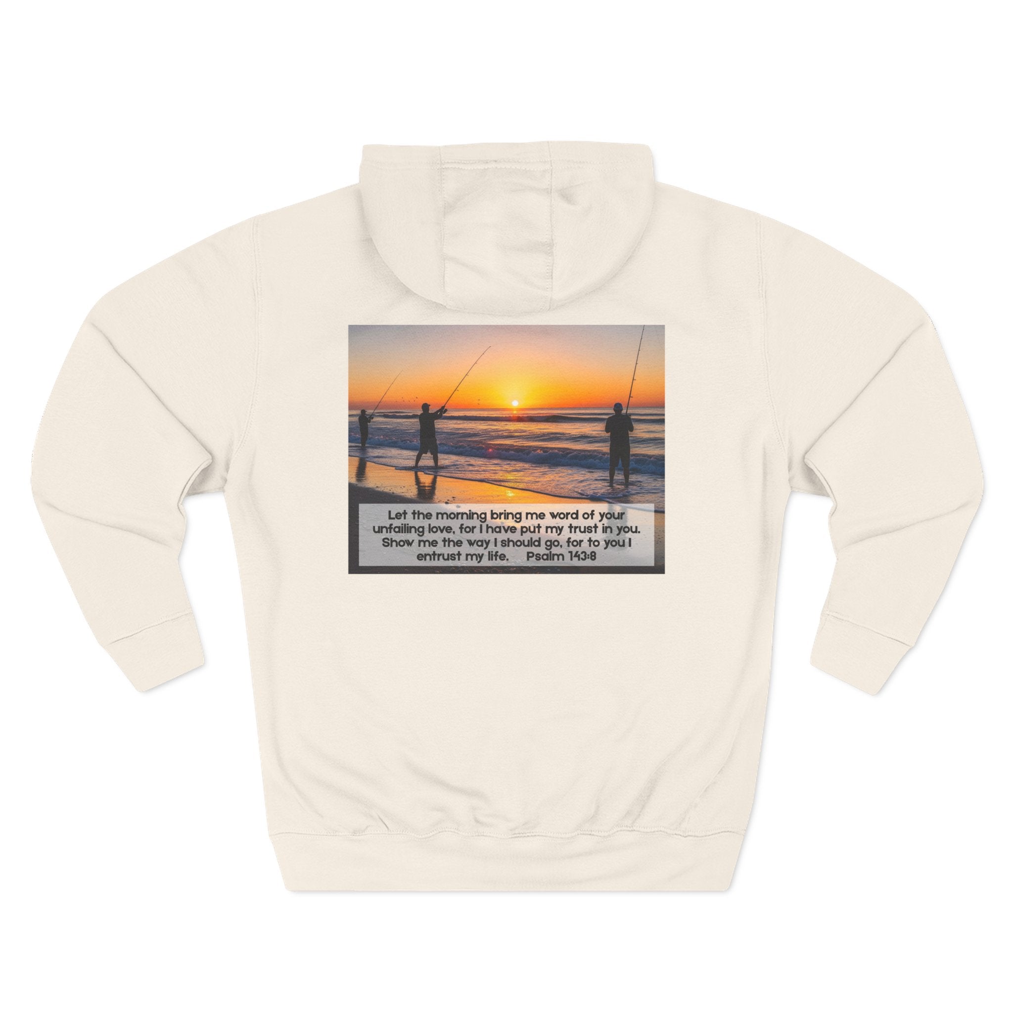 Living Anchored Fleece Hoodie – Fishing Sunset with Psalm 143:8
