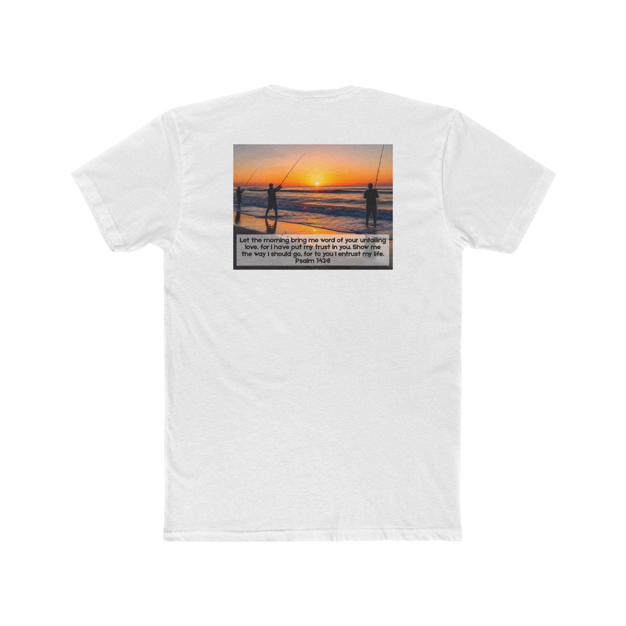 Cotton Crew Tee – Fishing at Sunset (Psalm 143:8)