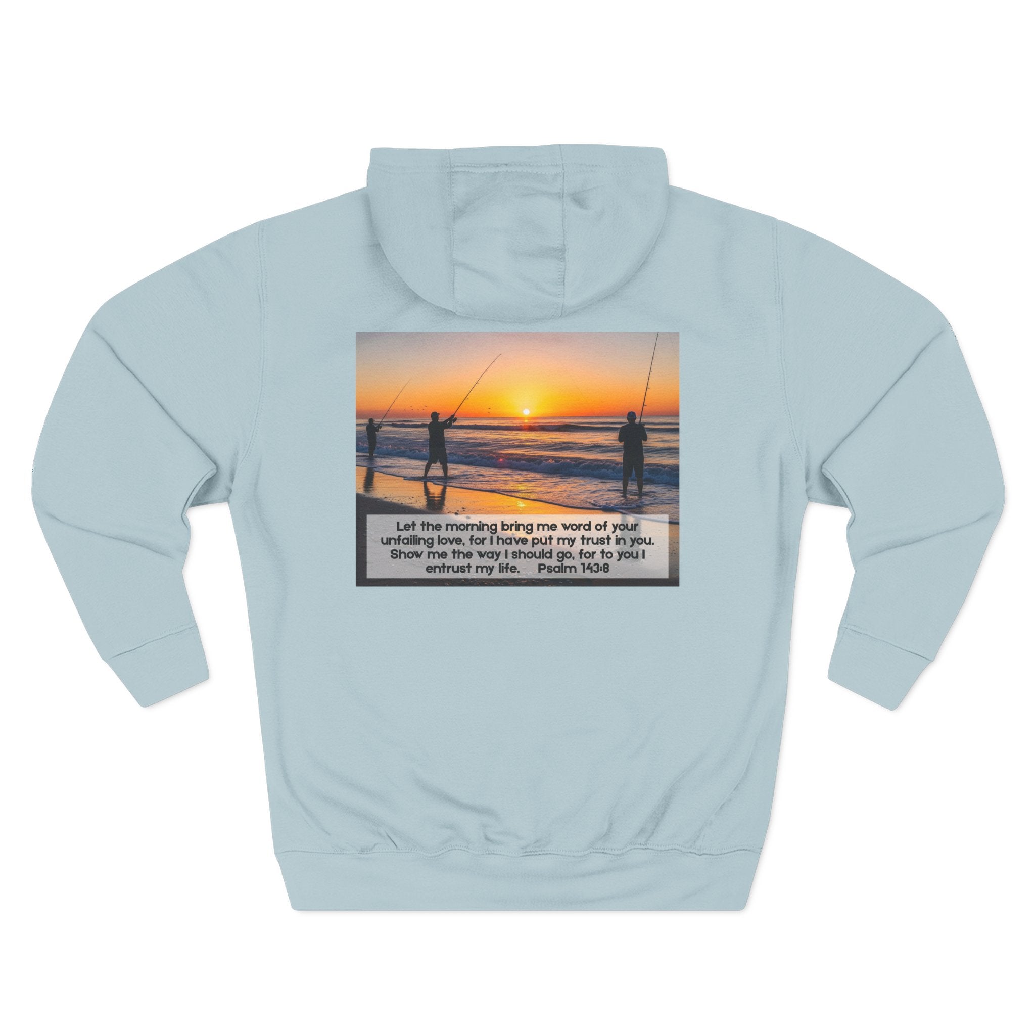 Living Anchored Fleece Hoodie – Fishing Sunset with Psalm 143:8
