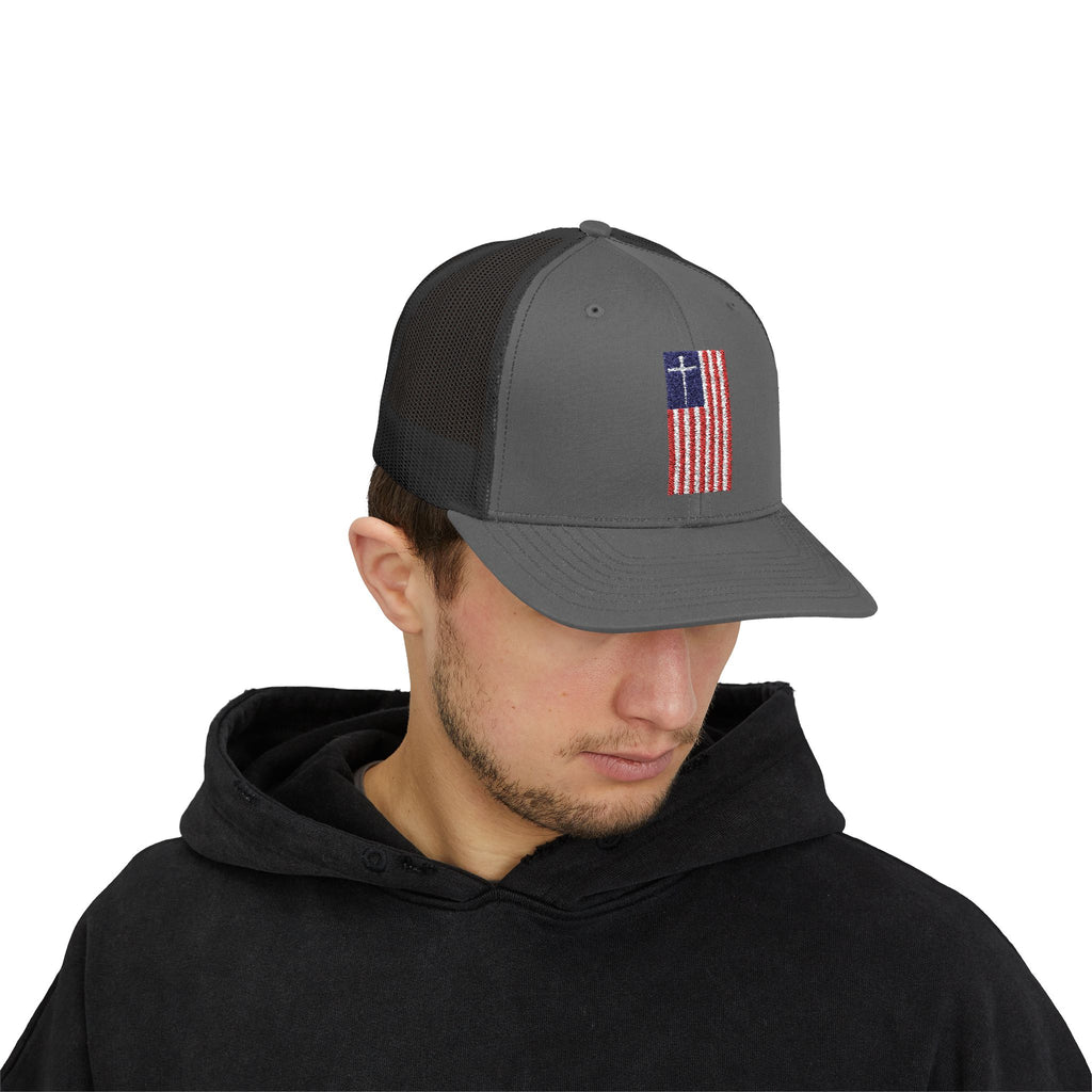 American Flag Cross – Snapback Trucker Cap (16 Colors)