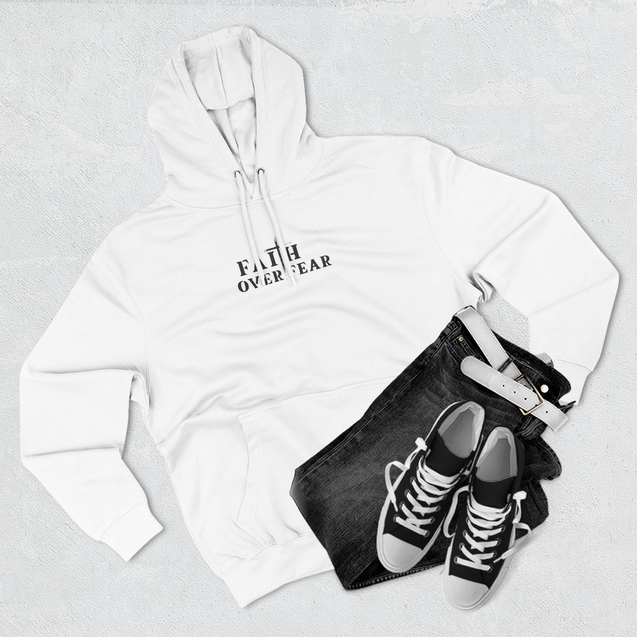 Faith Over Fear Fleece Hoodie – Proverbs 29:25 (Black Font)