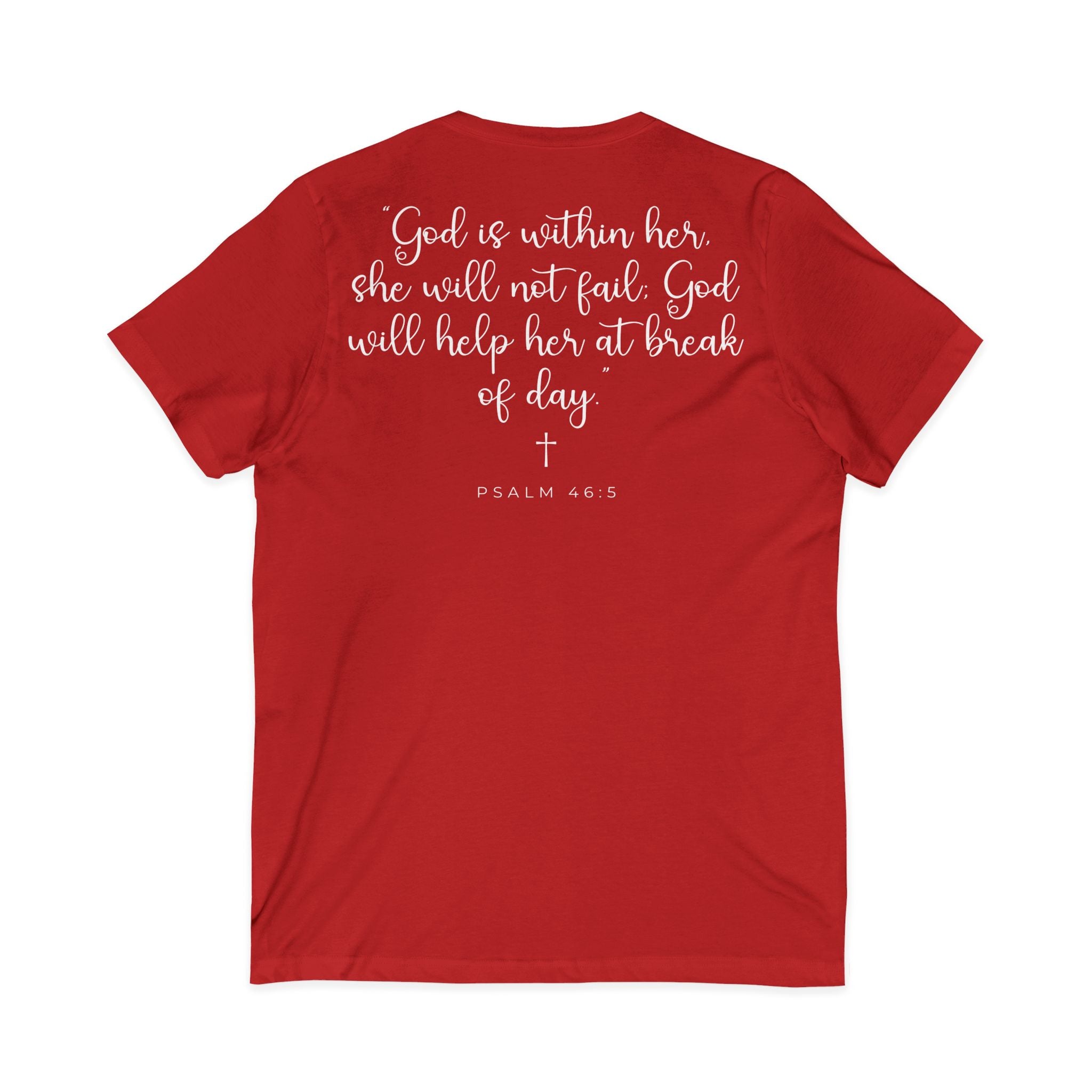 Copy of Living Anchored | V-Neck Tee with Psalm 46:5 (White Script)