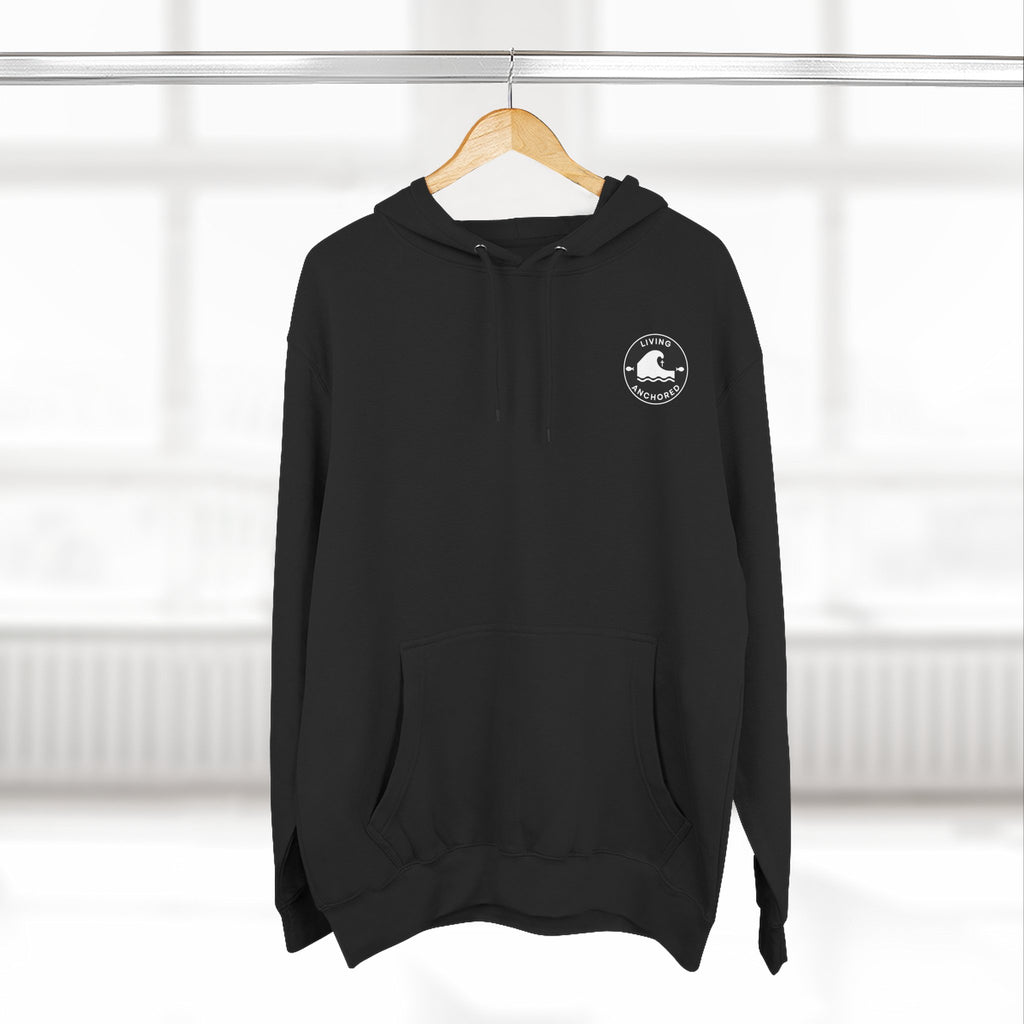 Living Anchored Fleece Hoodie – Fishing Sunset with Psalm 143:8