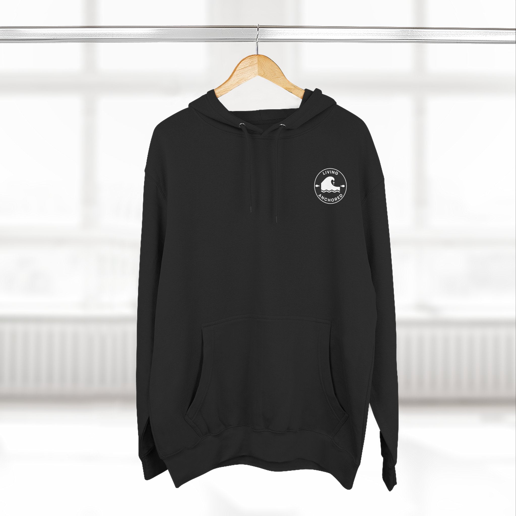 Living Anchored Fleece Hoodie – Fishing Sunset with Psalm 143:8